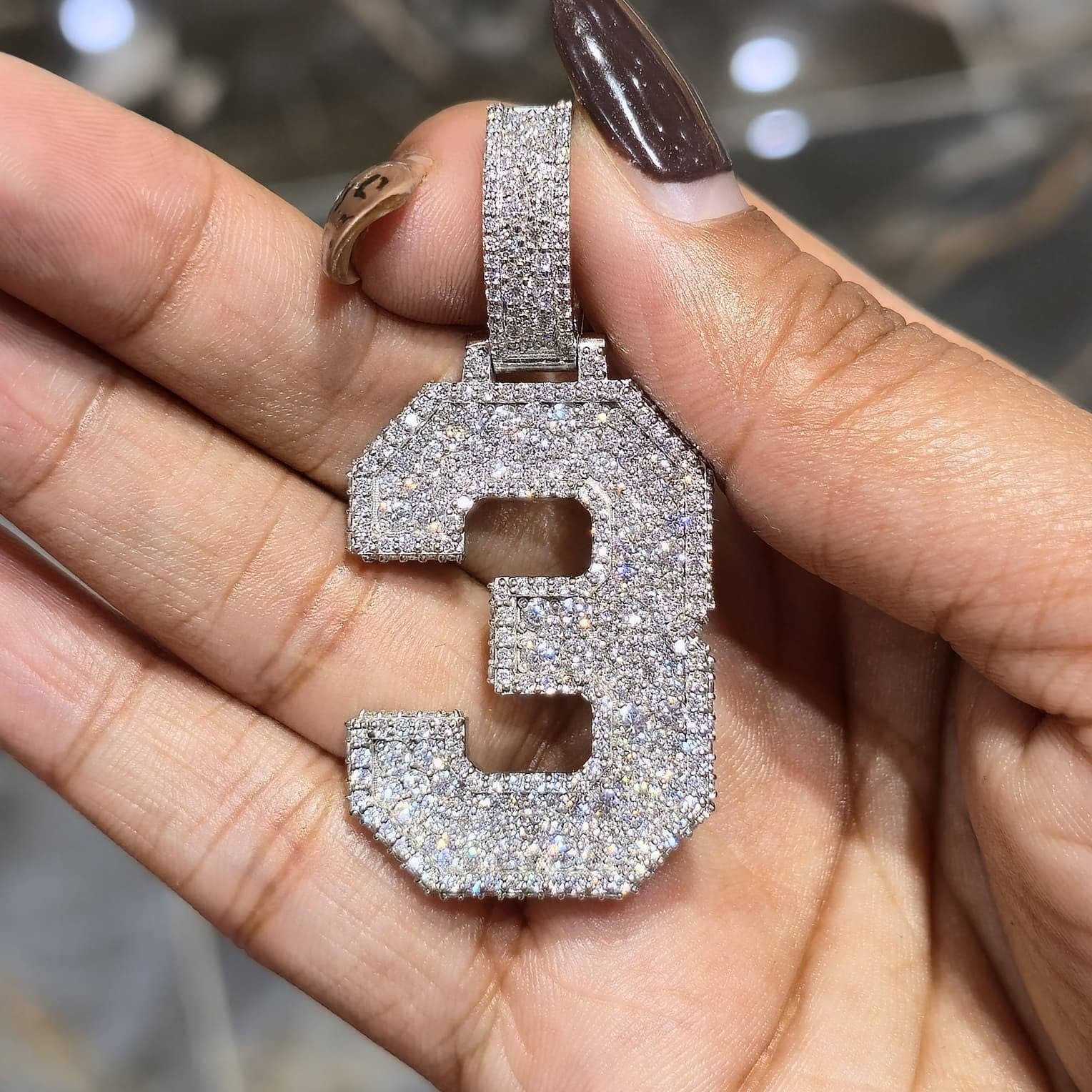 5.00 CTW VVS Moissanite Custom Number Pendant 1-9 Iced Out Mosaic Hip Hop Charm