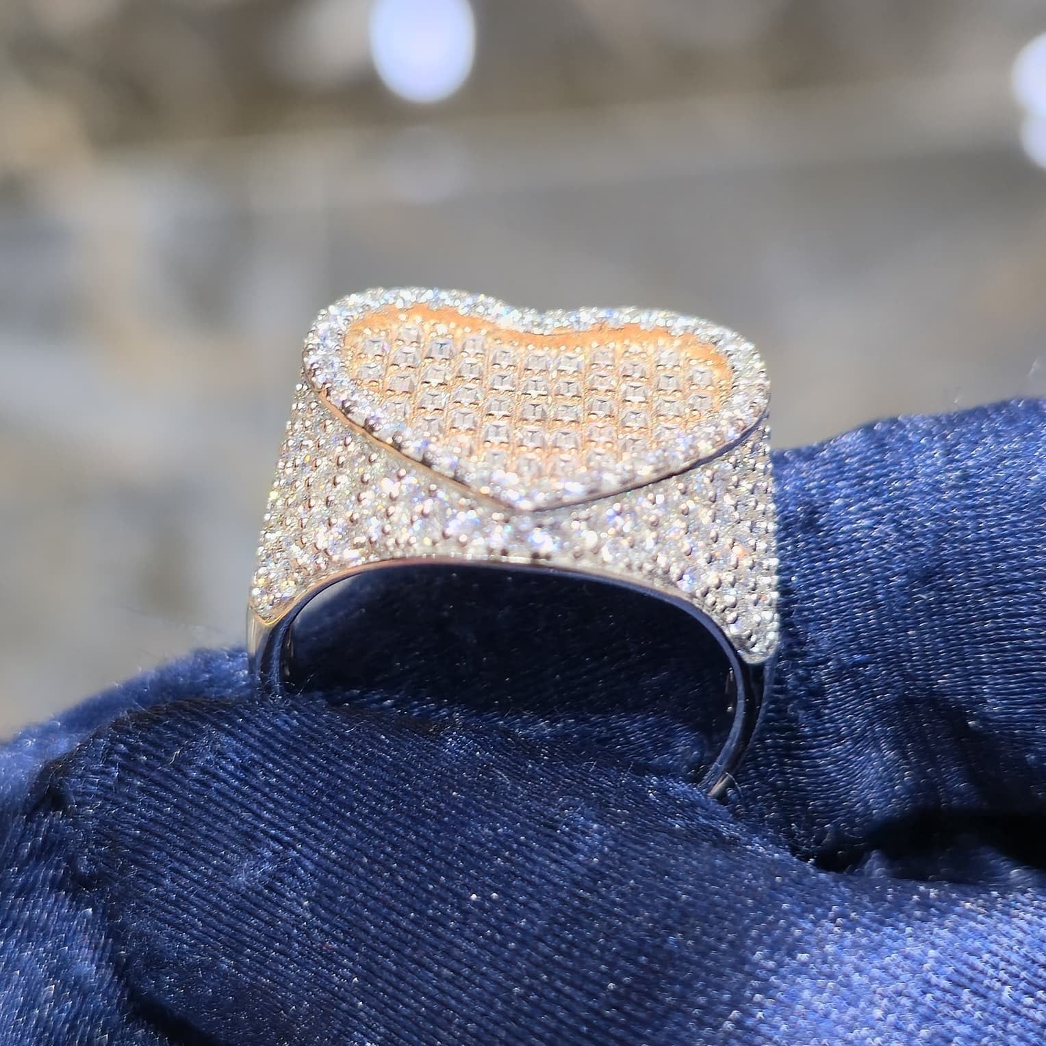 Moissanite Heart Ring 925 Sterling Silver Baguette Cluster Iced Out Unisex Rose