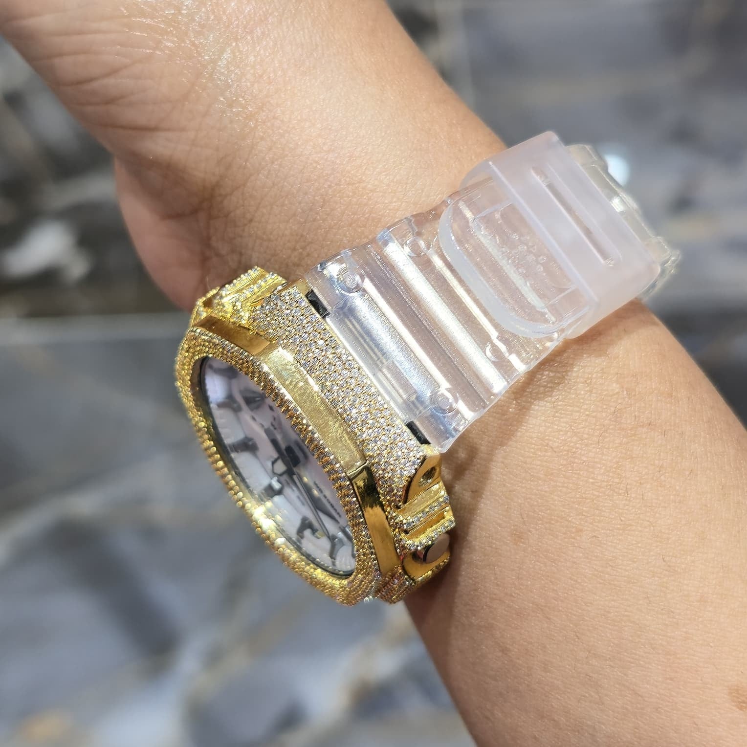 Authentic Casio G-SHOCK GA2100 Custom Iced Out – Yellow | White Dial |ClearBand