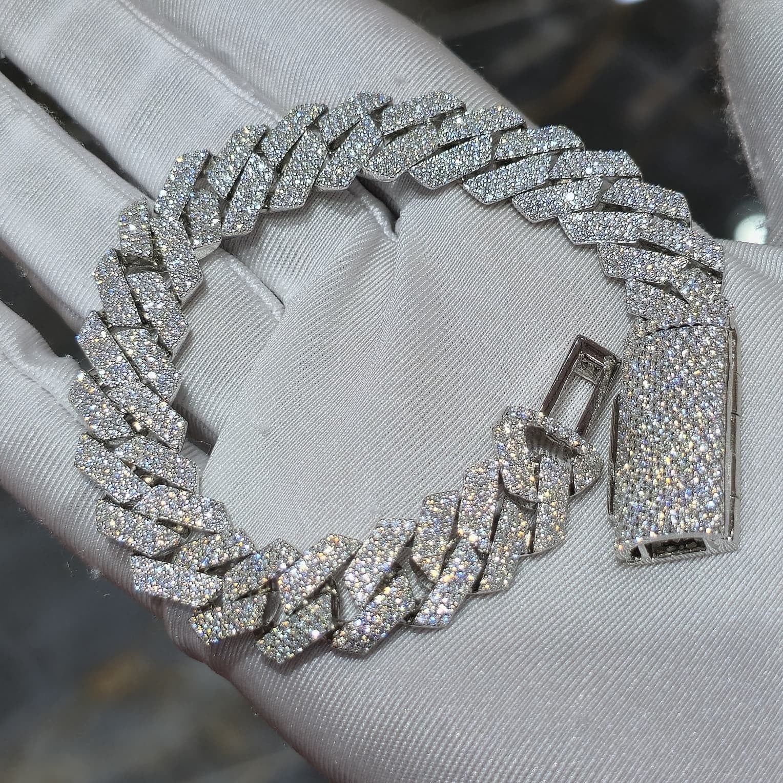 Solid 925 Sterling Silver 12 MM Cuban Link Bracelet Moissanite VVS Clarity | HOM
