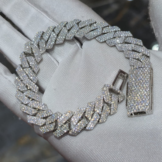 Solid 925 Sterling Silver 12 MM Cuban Link Bracelet Moissanite VVS Clarity | HOM