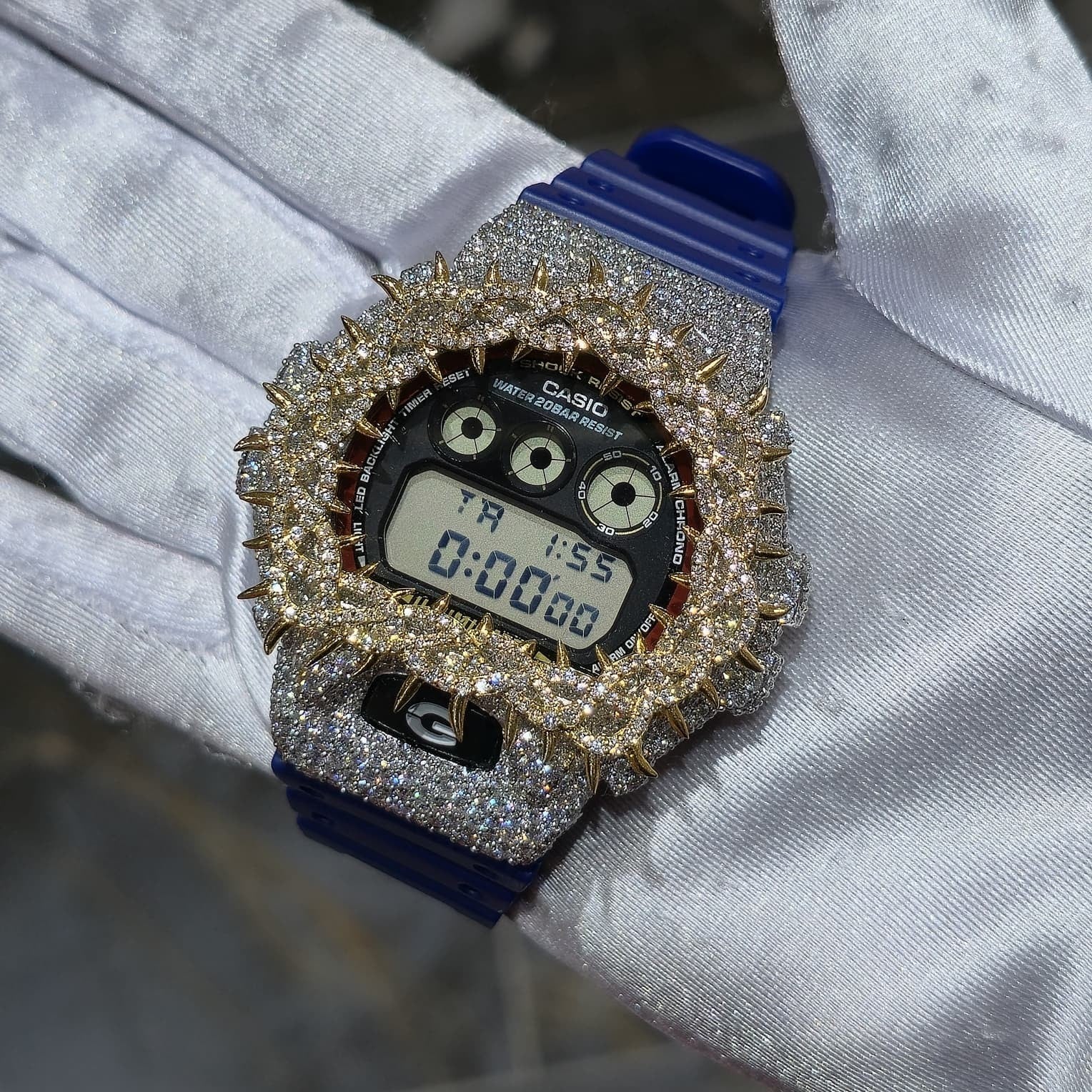 Iced Out G-Shock  Watch Authentic VVS Moissanite Barbed Wire Two Tone | HOM