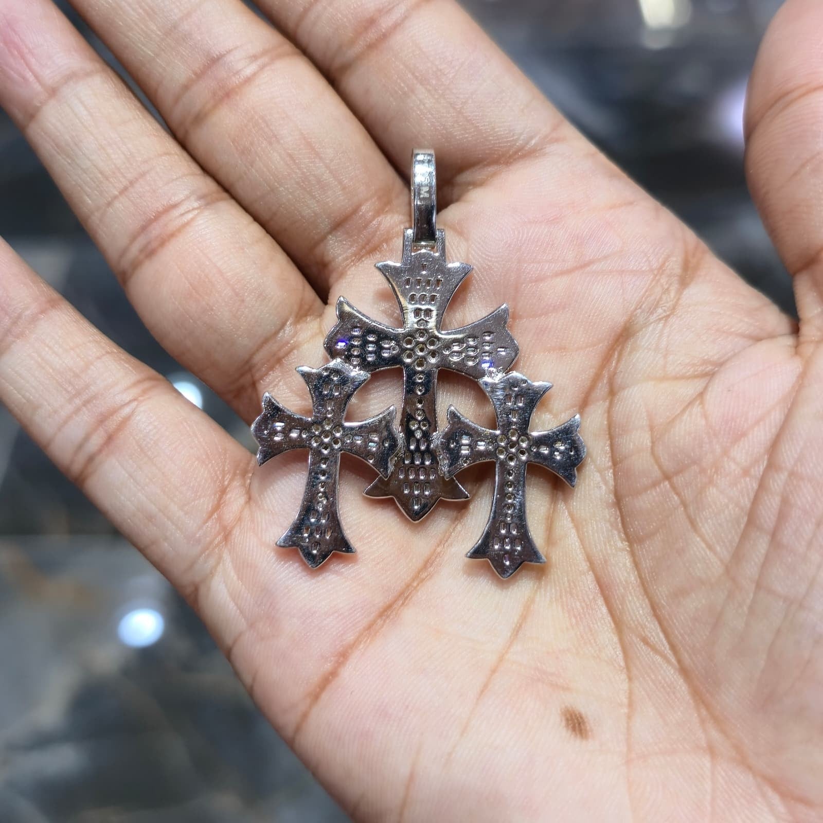 Iced Out Triple Cross Pendant 925 Sterling Silver Moissanite Baguette Hip Hop.