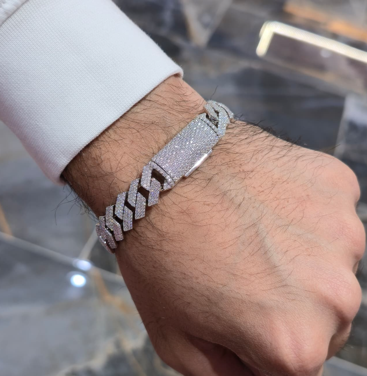 Solid 925 Sterling Silver 12 MM Cuban Link Bracelet Moissanite VVS Clarity | HOM