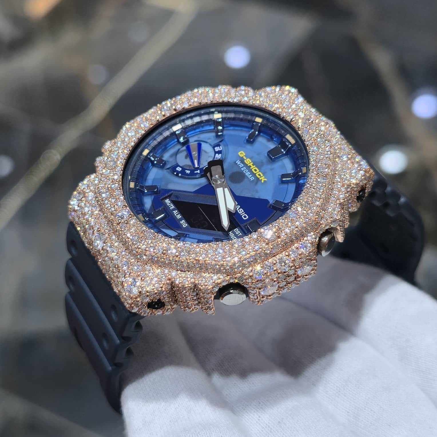 Authentic Casio G-SHOCK Custom Rose IcedOut Watch Blue Dial  | Dark Blue Band