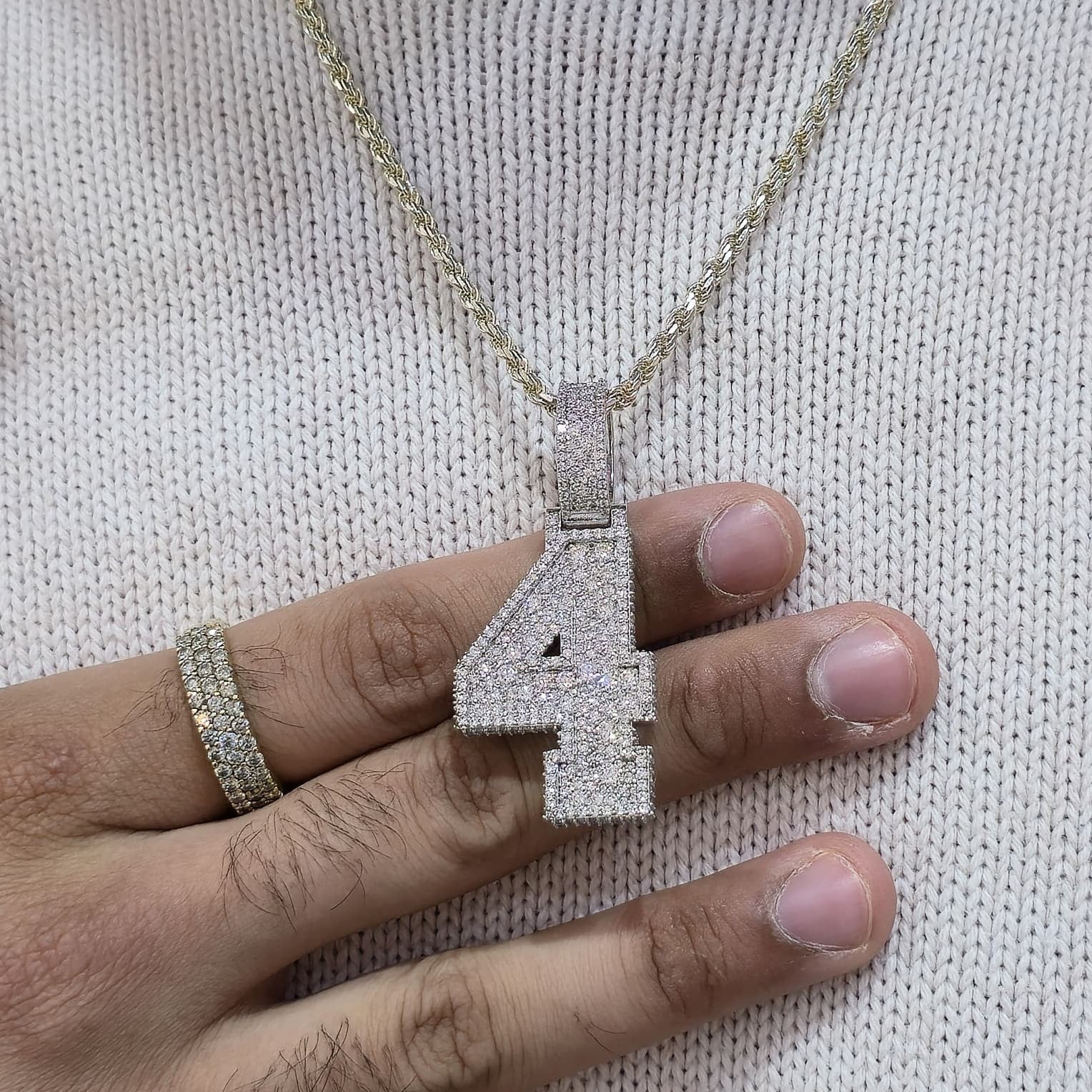 5.00 CTW VVS Moissanite Custom Number Pendant 1-9 Iced Out Mosaic Hip Hop Charm