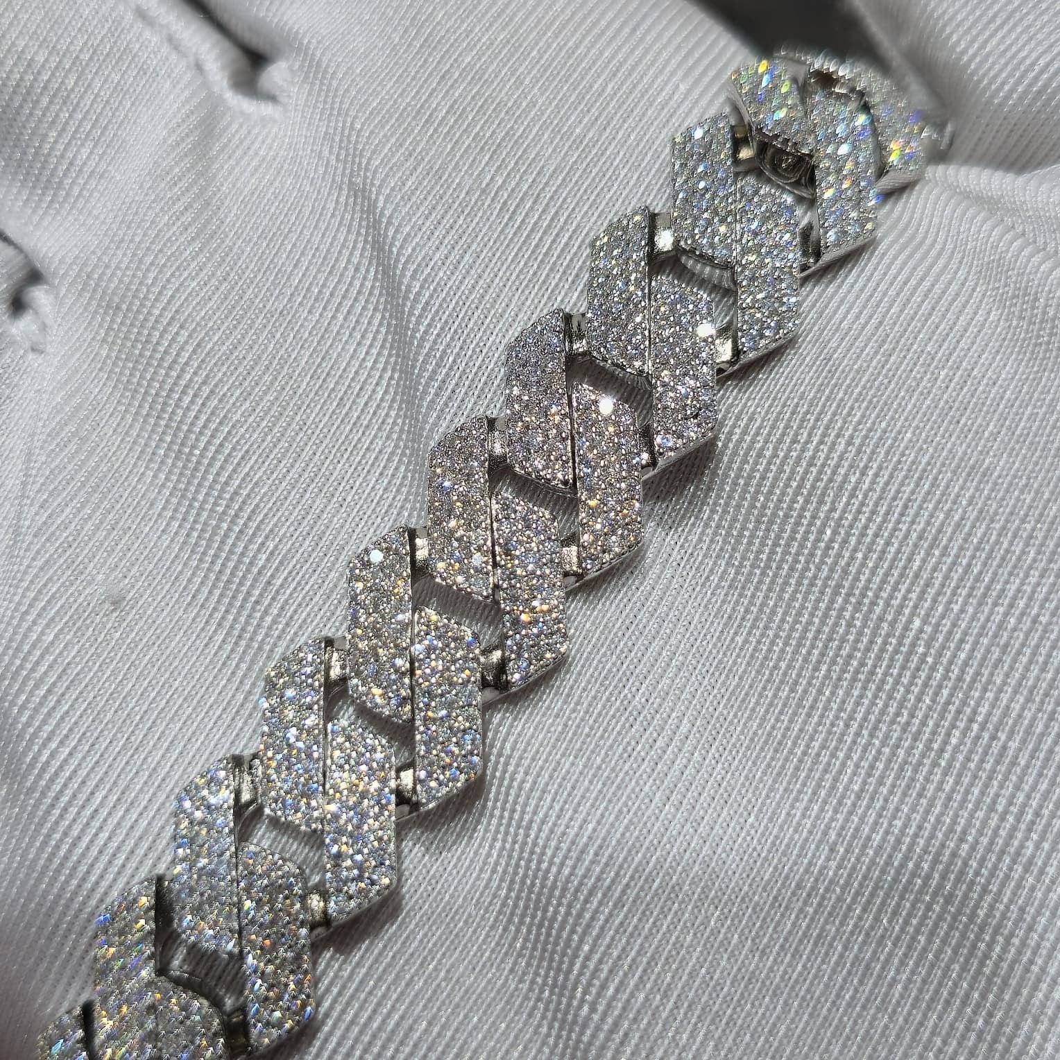Solid 925 Sterling Silver 12 MM Cuban Link Bracelet Moissanite VVS Clarity | HOM