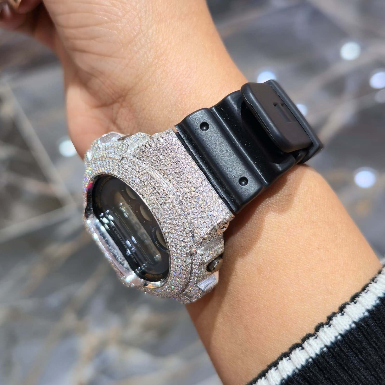 VVS Moissanite G Shock Original Watch black rubber band