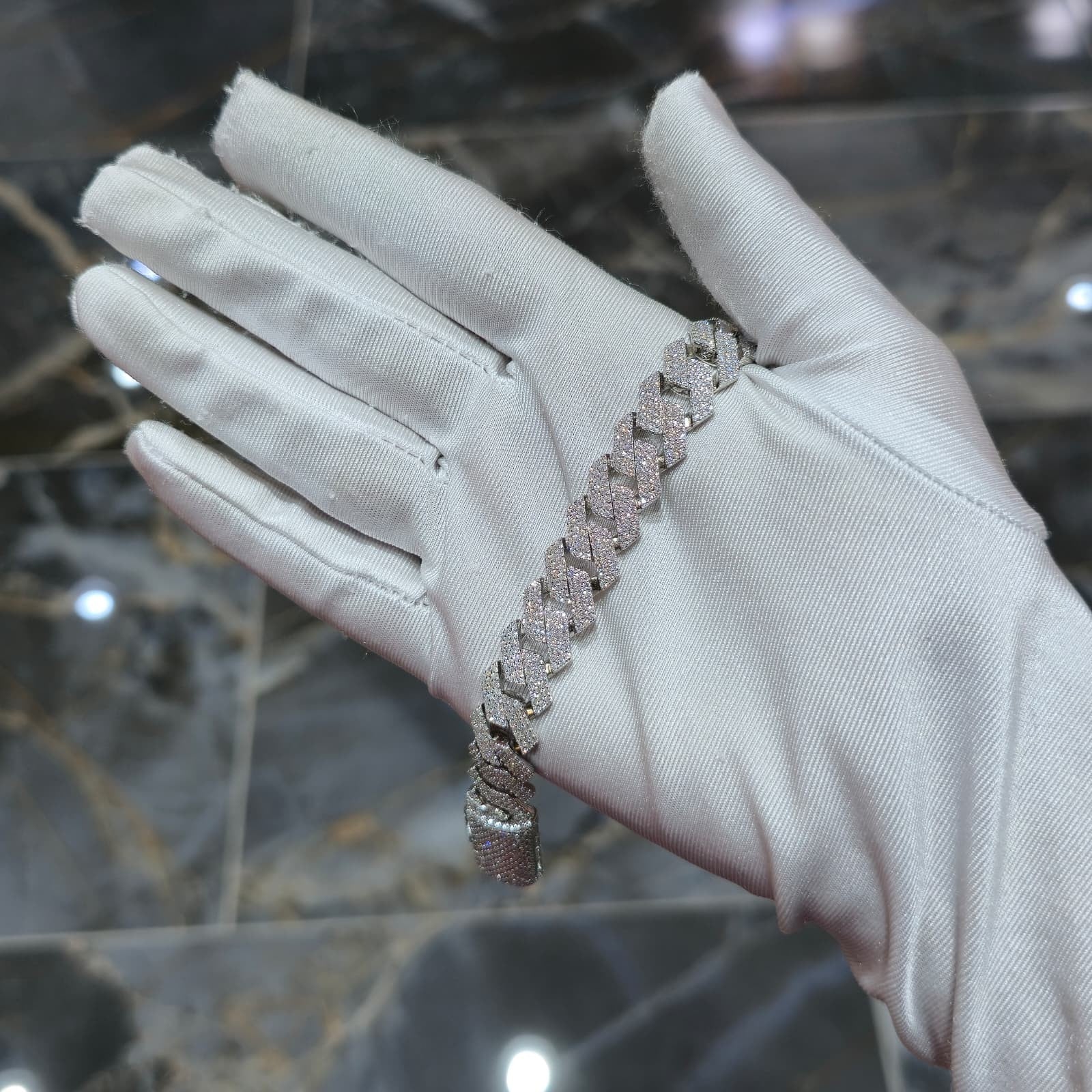 Solid 925 Sterling Silver 12 MM Cuban Link Bracelet Moissanite VVS Clarity | HOM