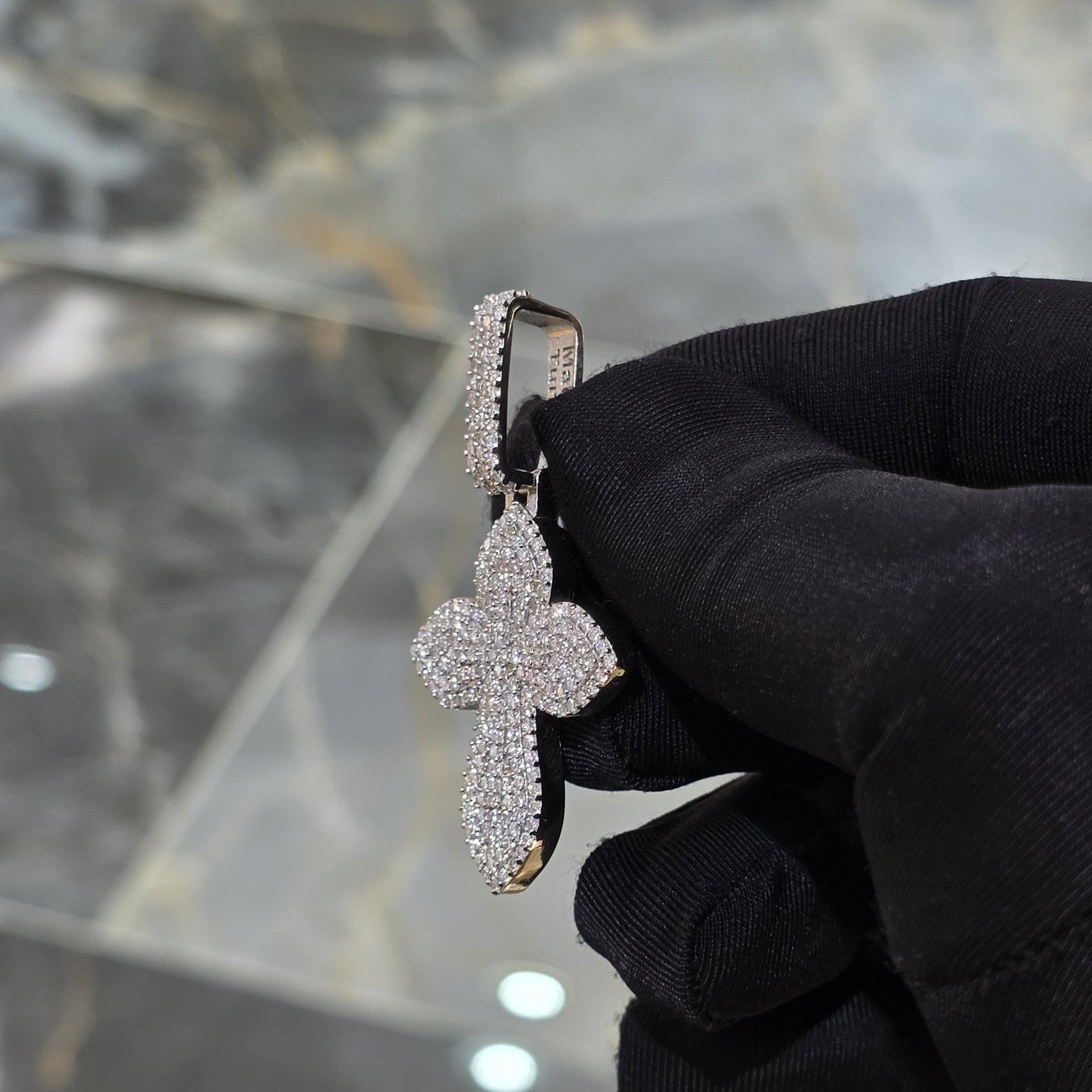 Moissanite Flower Cross Pendant .925 Silver 14k Rose Yellow White Gold Finish