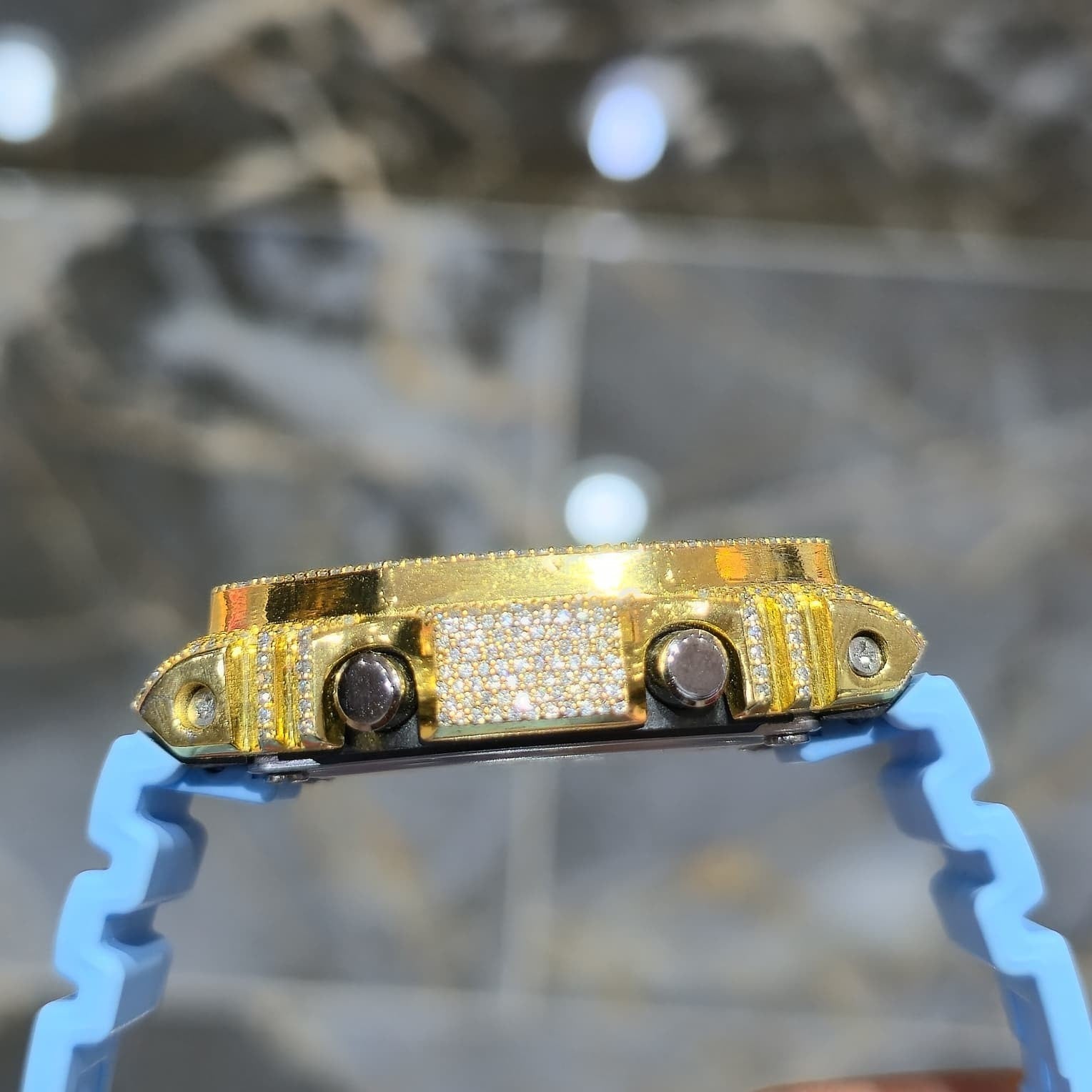 Authentic Casio G-SHOCK GA2100 Custom Iced Out Watch – Yellow Bezel | Blue Band