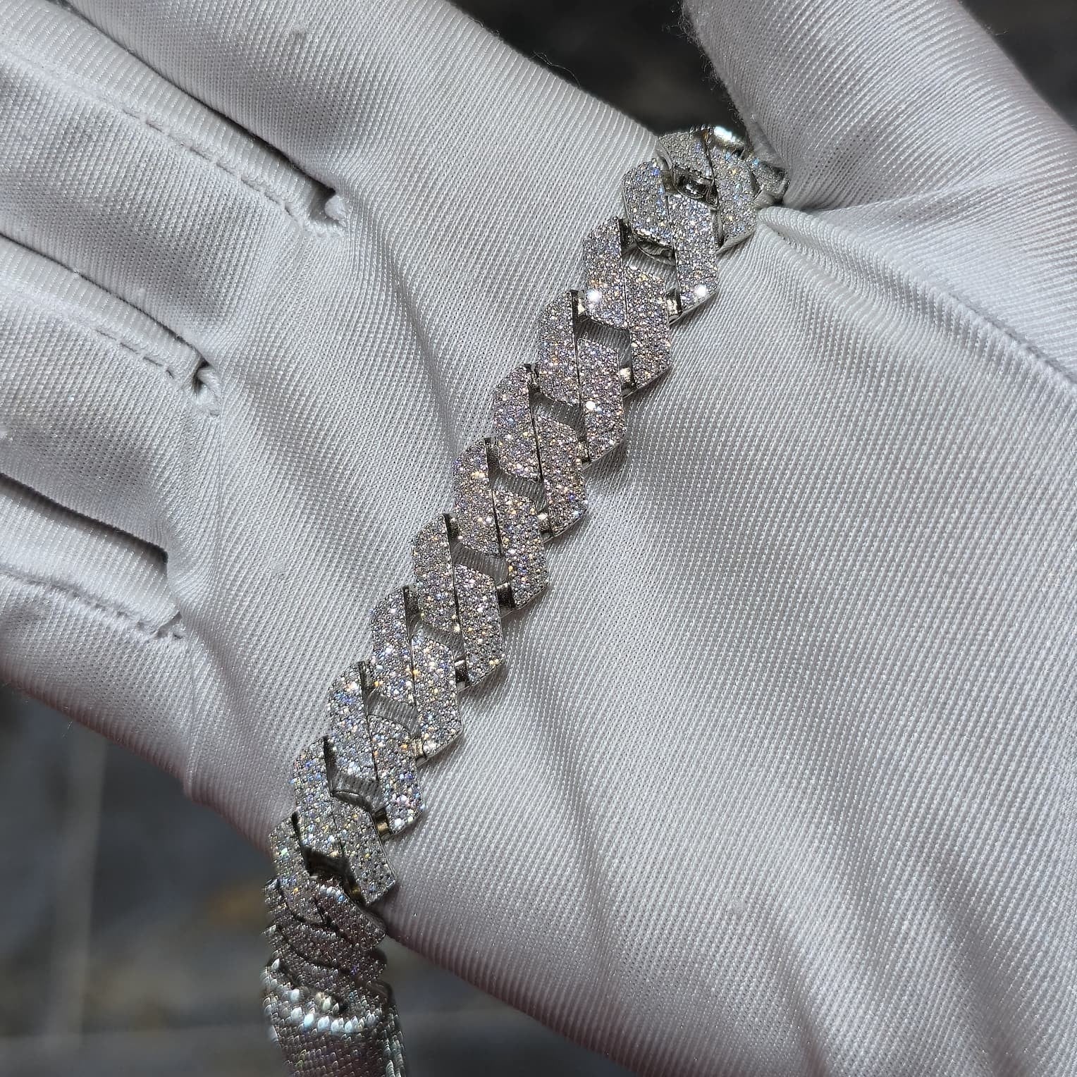 Solid 925 Sterling Silver 12 MM Cuban Link Bracelet Moissanite VVS Clarity | HOM