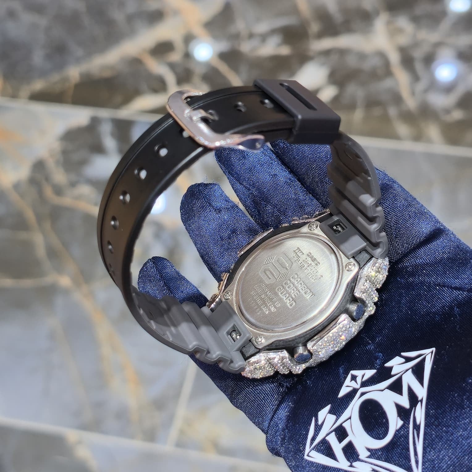 Authentic Casio G-SHOCK Custom Silver Iced Out Watch Orange Dial  | Gray Band