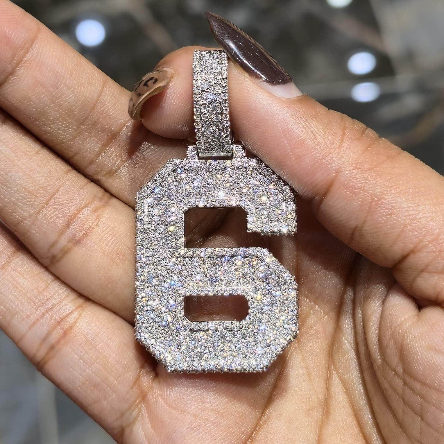 5.00 CTW VVS Moissanite Custom Number Pendant 1-9 Iced Out Mosaic Hip Hop Charm
