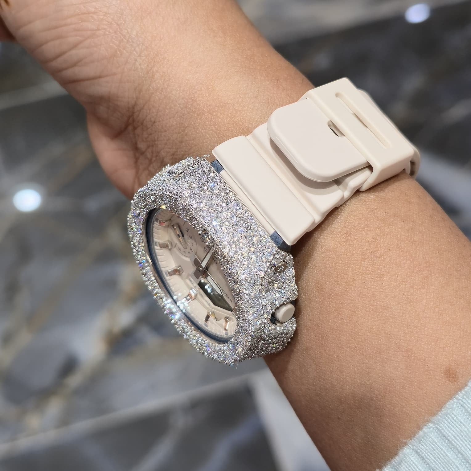 Authentic Casio G-SHOCK Custom Rose IcedOut Watch Cream Dial  | Cream/Matte Band