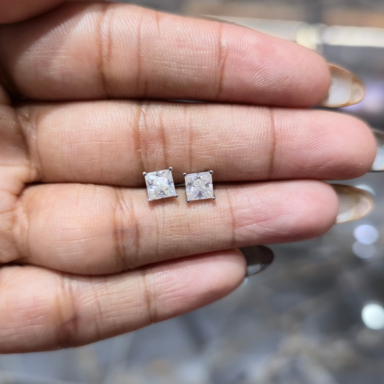 VVS MOISSANITE Square Stud Earrings 925 Sterling Silver Passes Tester| Screwback