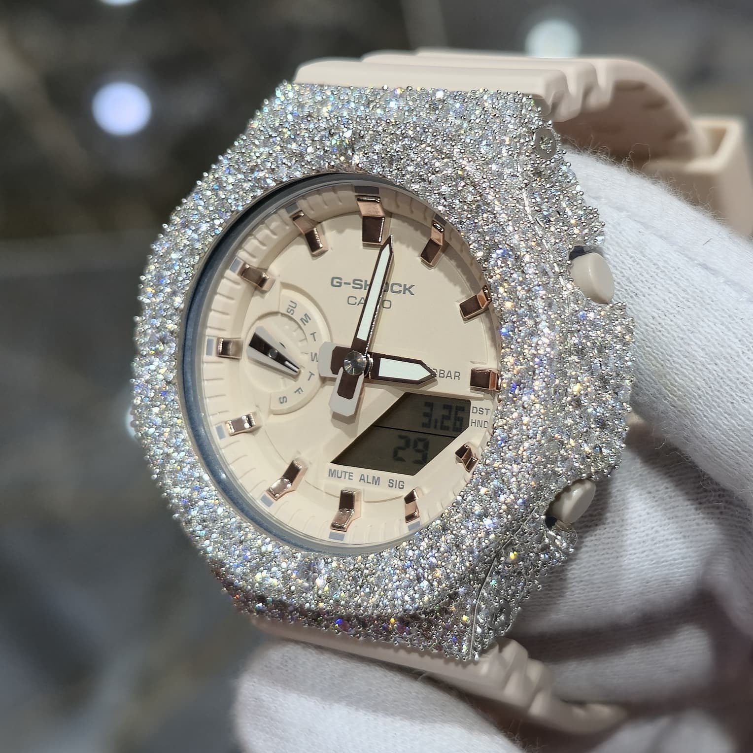Authentic Casio G-SHOCK Custom Rose IcedOut Watch Cream Dial  | Cream/Matte Band