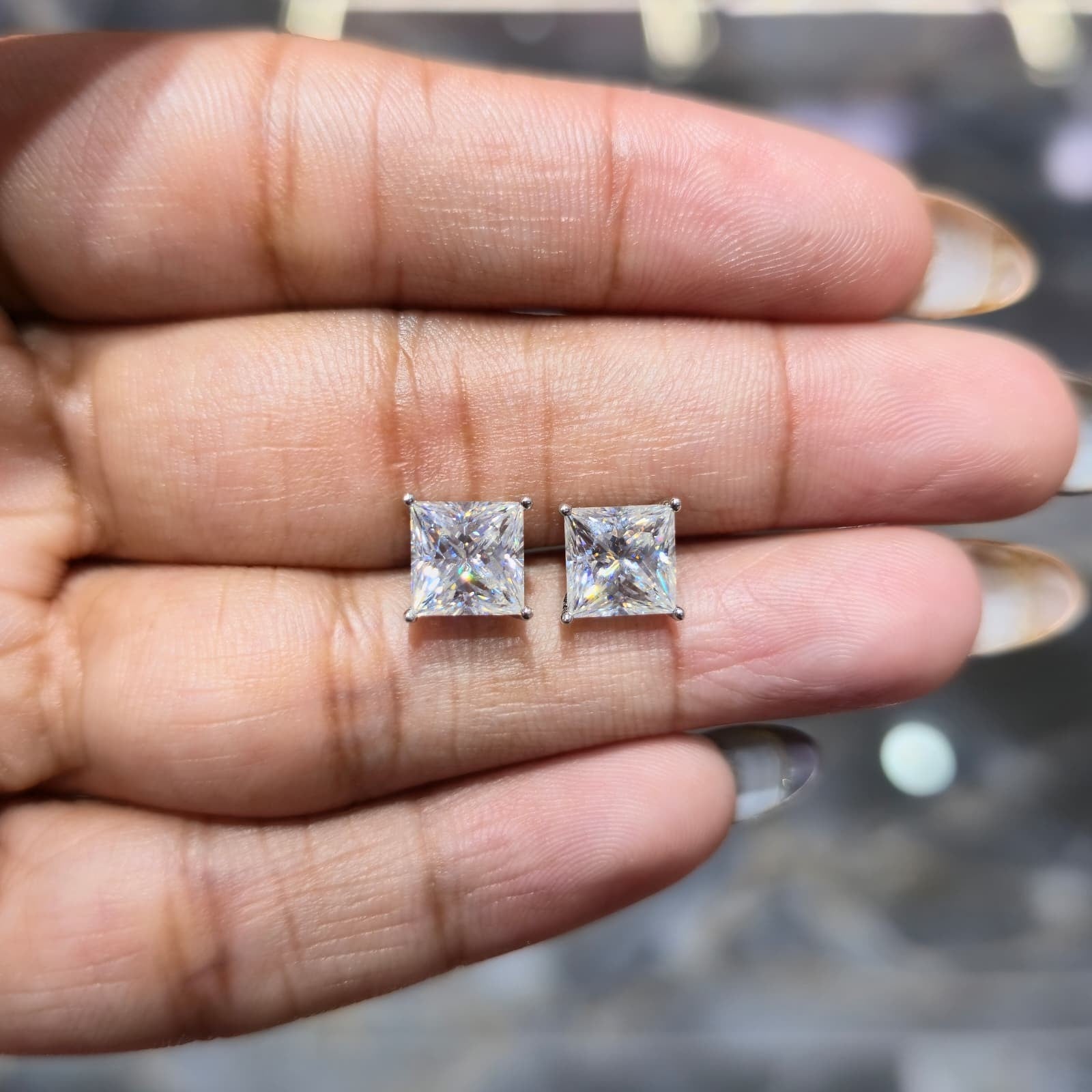 VVS MOISSANITE Square Stud Earrings 925 Sterling Silver Passes Tester| Screwback