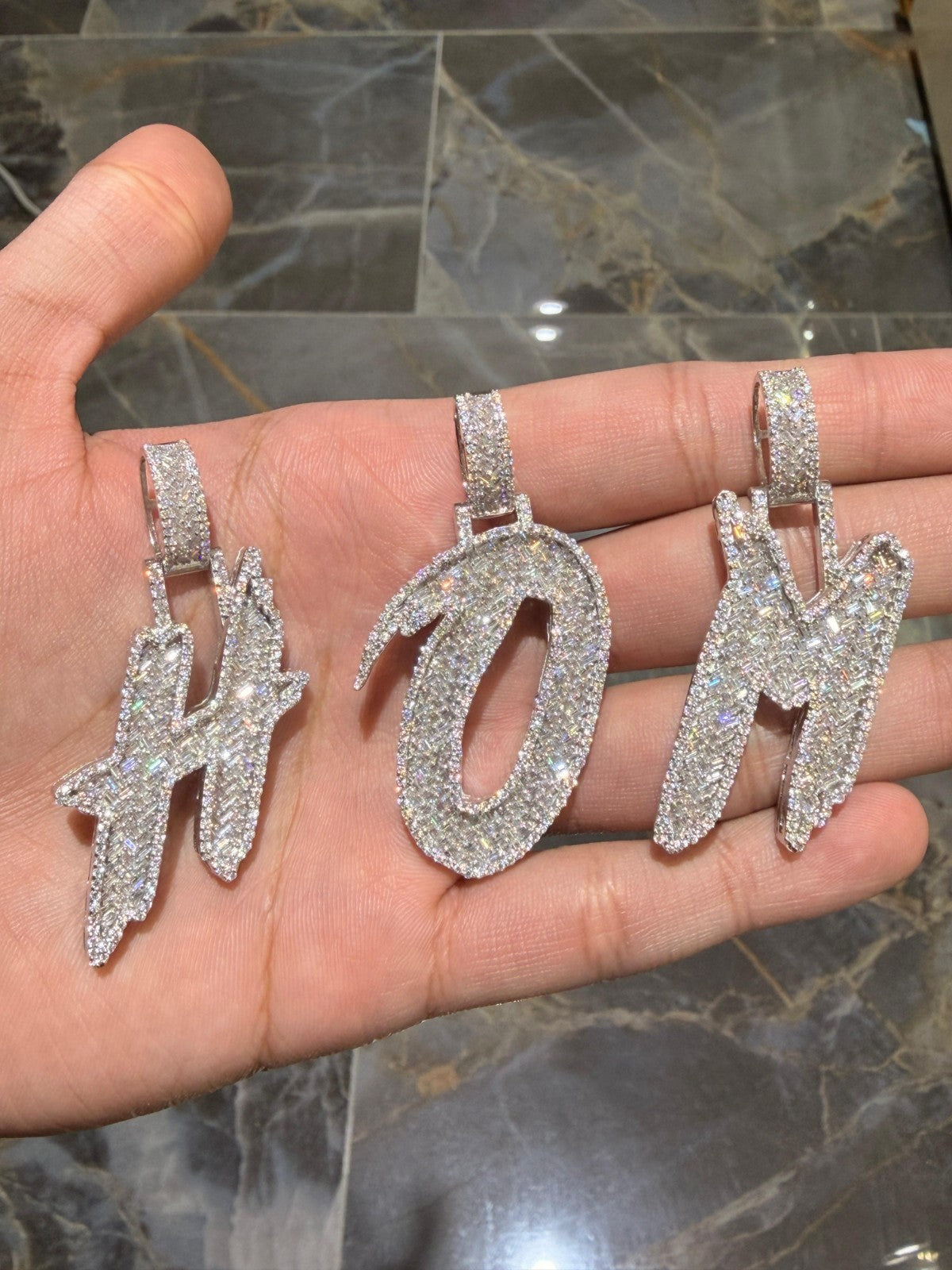 3.00 Ct  VVS Moissanite Men's Customize Initial Letter Pendant 925 Silver