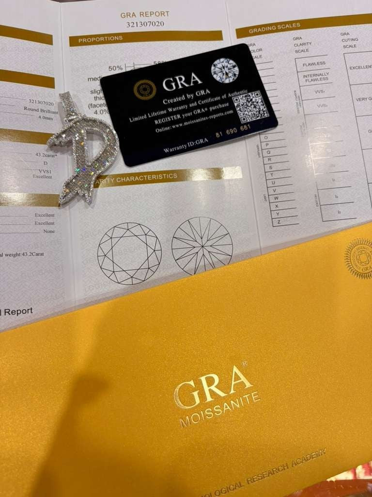 3.00 Ct  VVS Moissanite Men's Customize Initial Letter Pendant 925 Silver