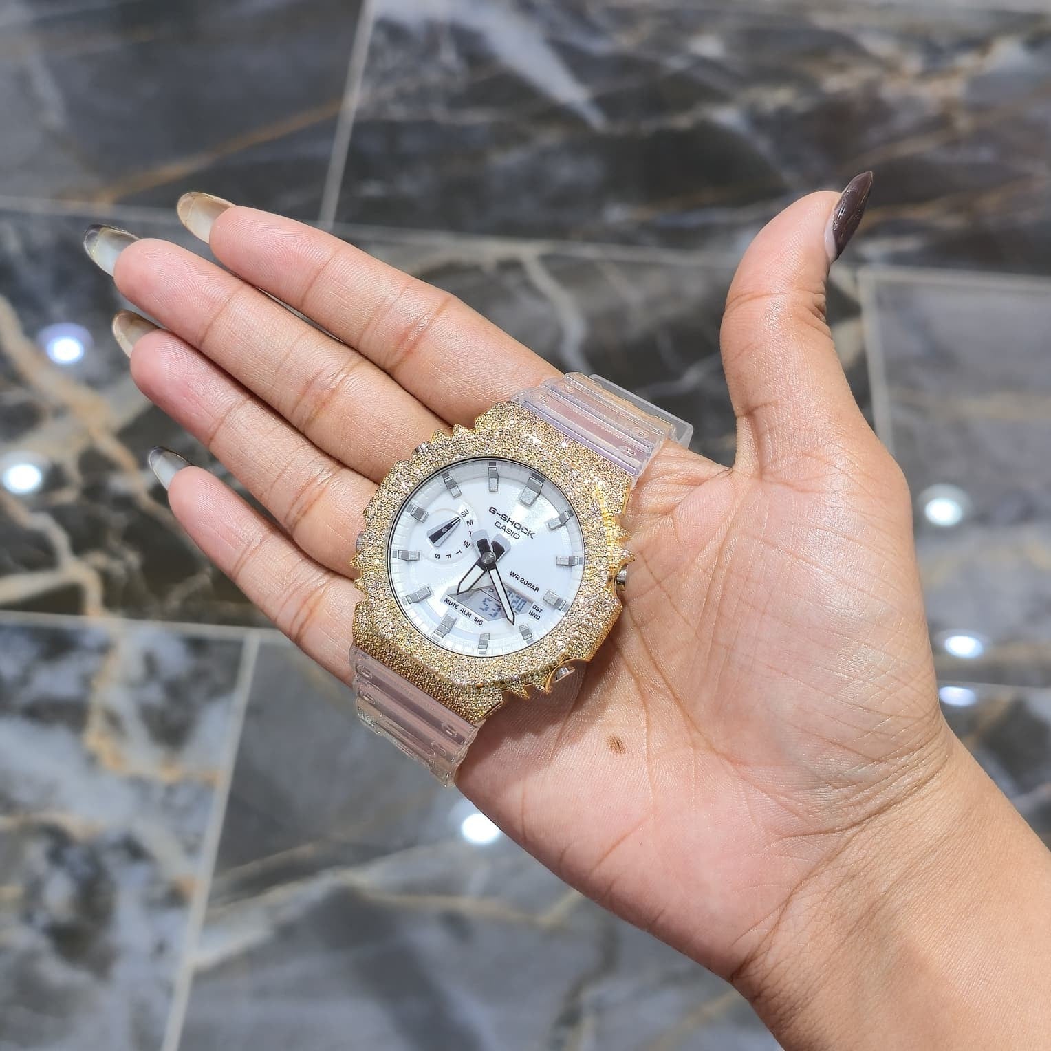 Authentic Casio G-SHOCK GA2100 Custom Iced Out – Yellow | White Dial |ClearBand