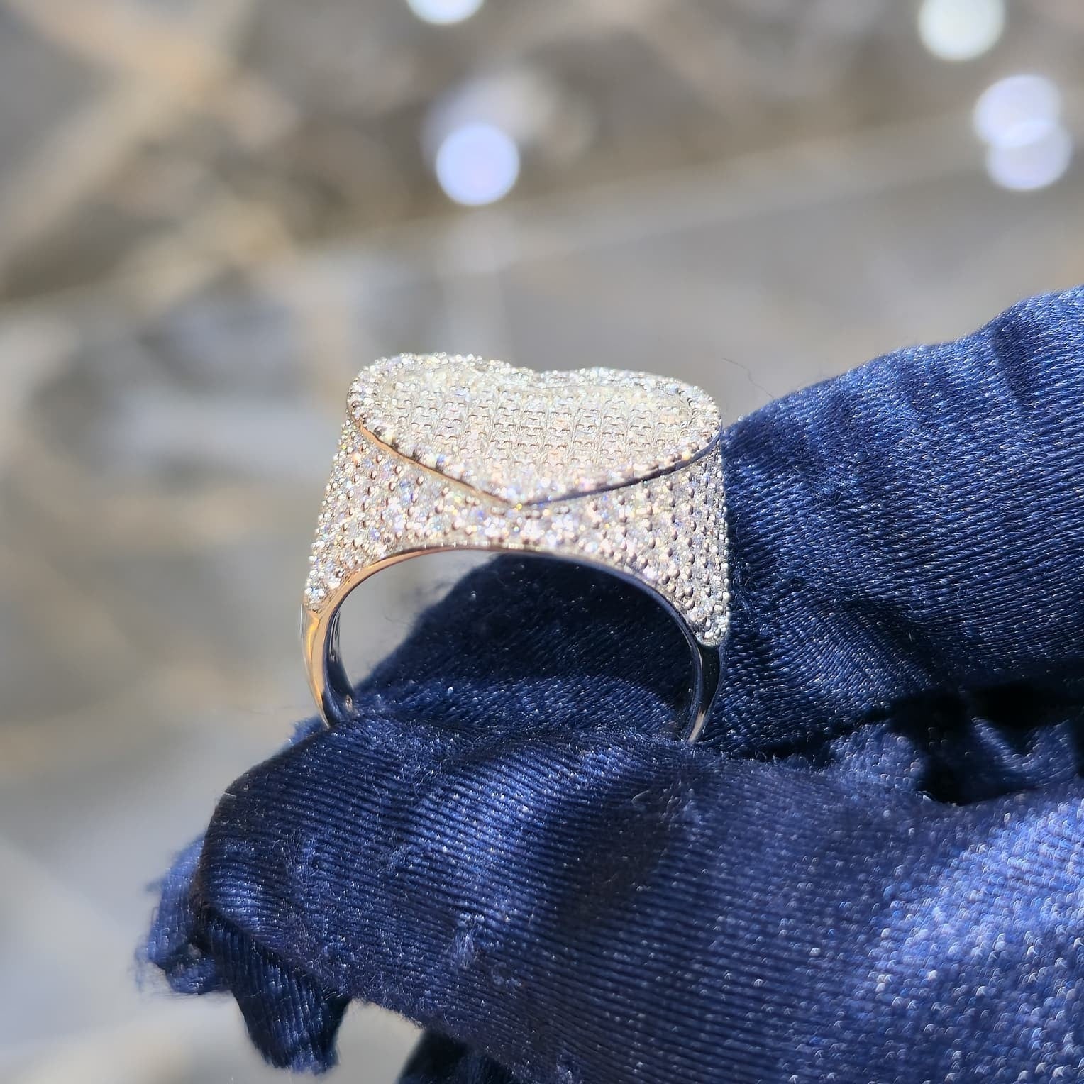 Moissanite Heart Ring 925 Sterling Silver Baguette Cluster Iced Out Unisex Rose