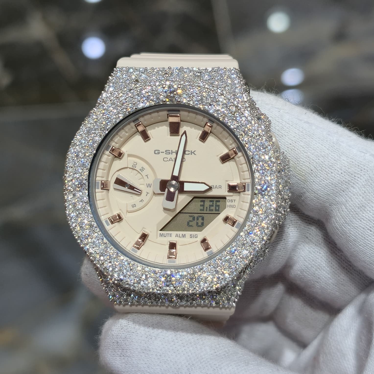 Authentic Casio G-SHOCK Custom Rose IcedOut Watch Cream Dial  | Cream/Matte Band