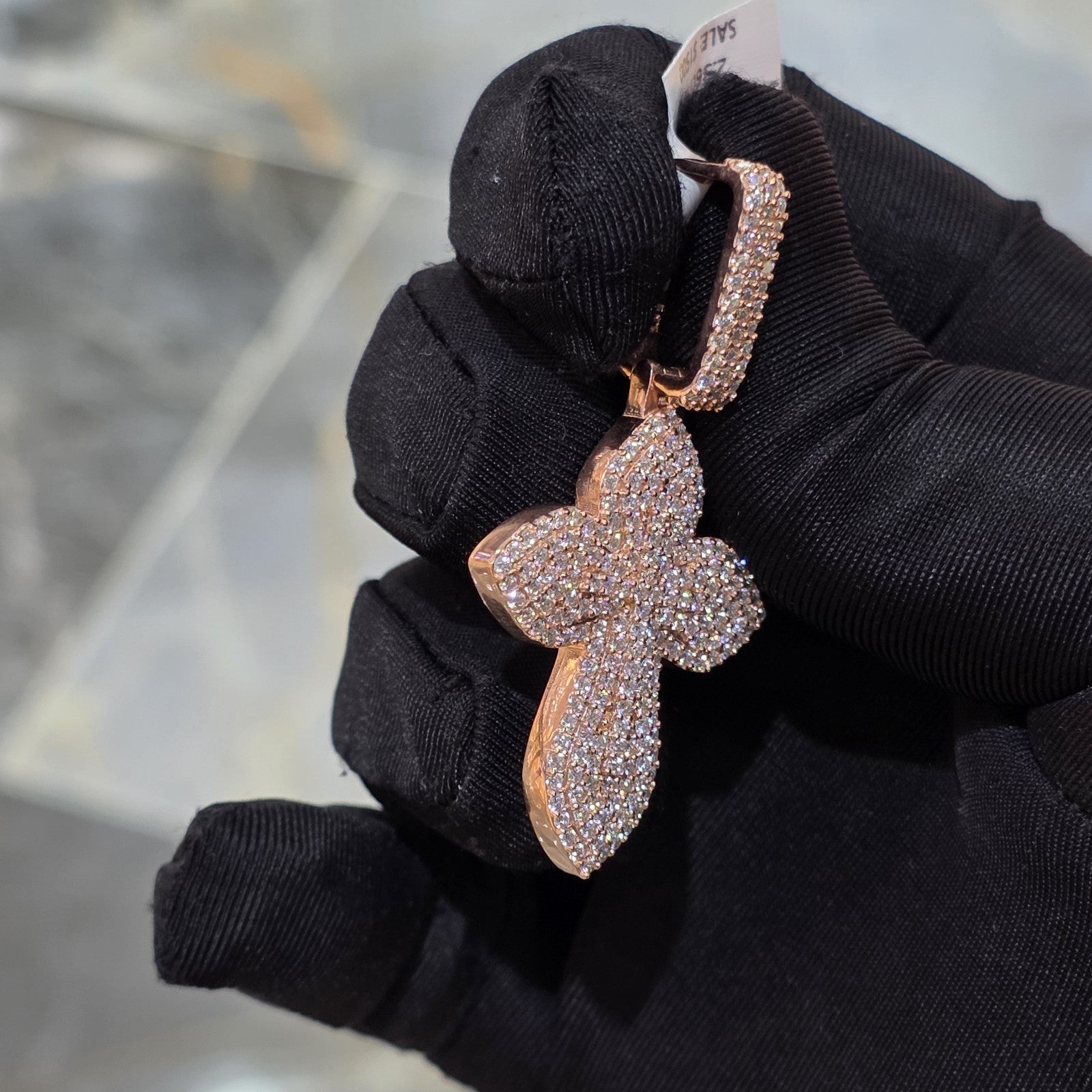 Moissanite Flower Cross Pendant .925 Silver 14k Rose Yellow White Gold Finish