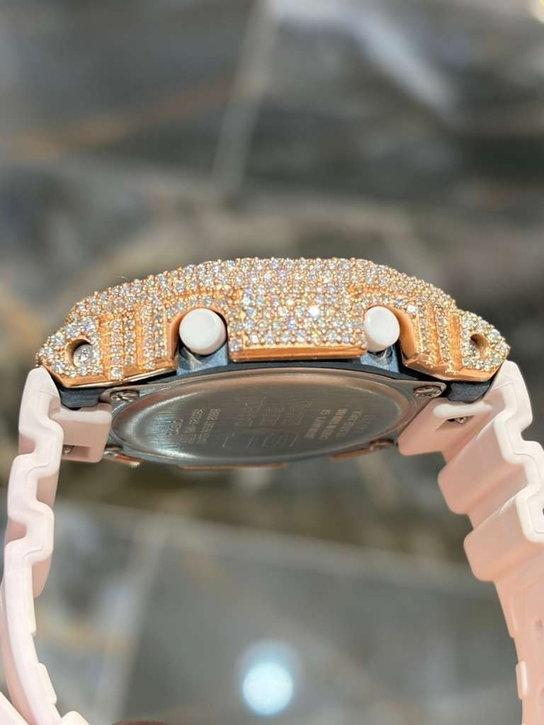 Authentic Casio G-SHOCK GA2100 Custom Iced Out Watch –Rose Tone | Baby Pink Band