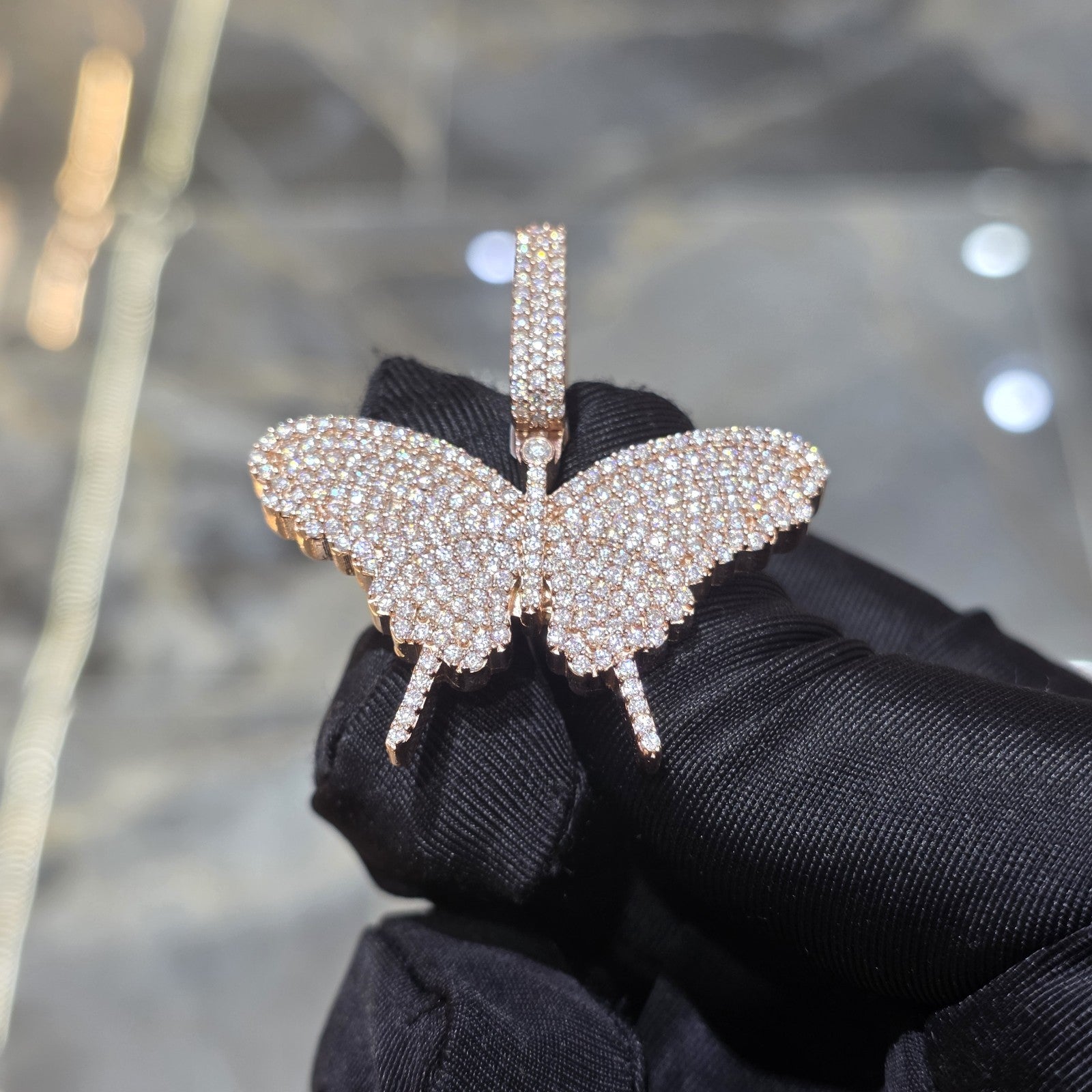 Moissanite Butterfly Pendant | 14k Gold Plated .925 Silver