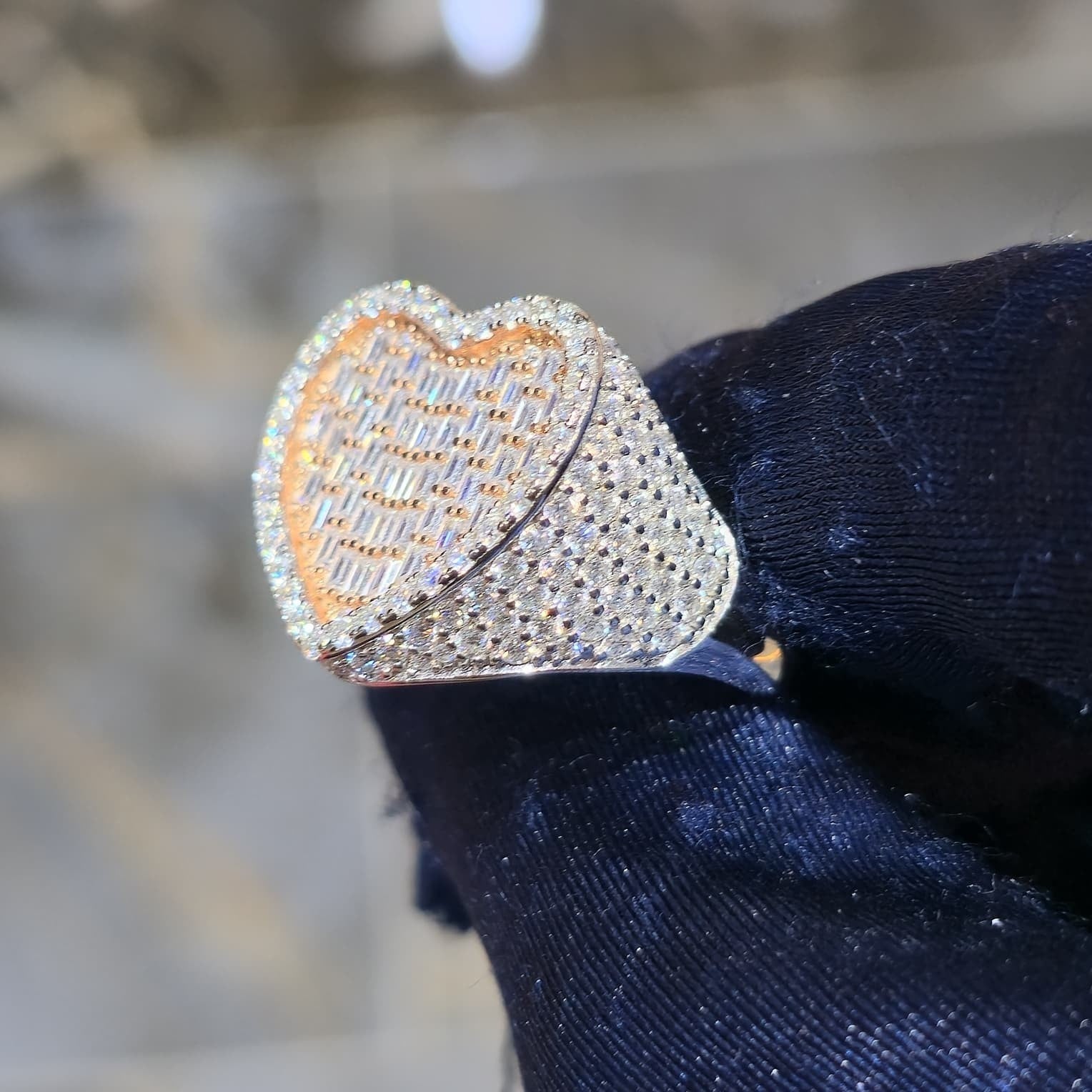 Moissanite Heart Ring 925 Sterling Silver Baguette Cluster Iced Out Unisex Rose