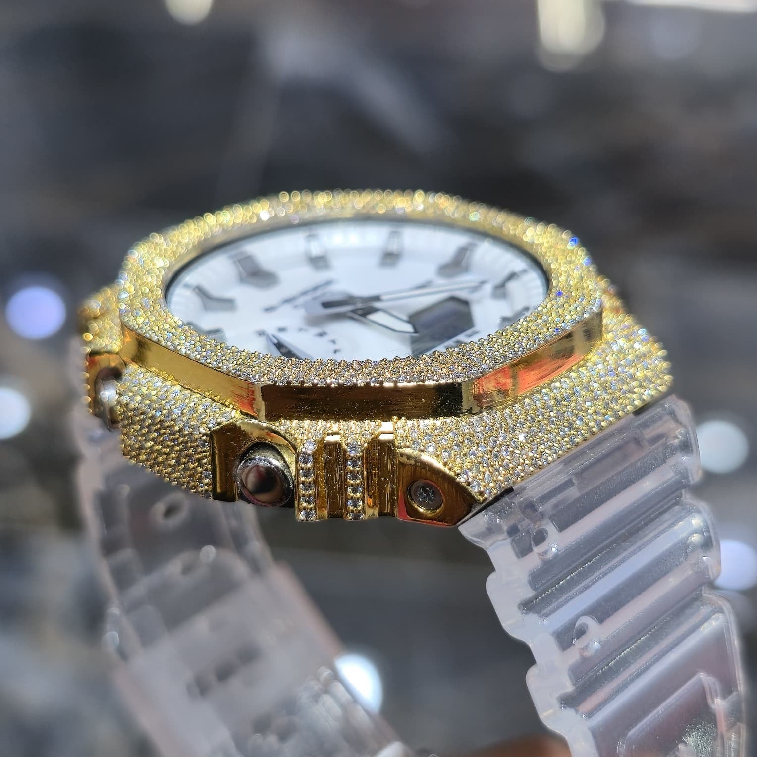 Authentic Casio G-SHOCK GA2100 Custom Iced Out – Yellow | White Dial |ClearBand