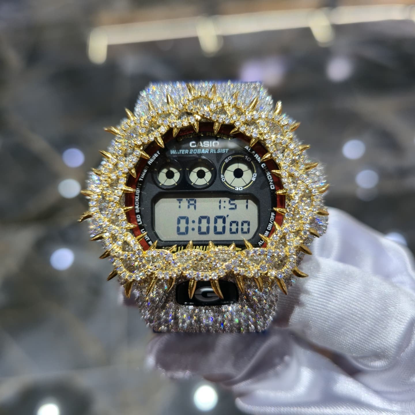 Iced Out G-Shock  Watch Authentic VVS Moissanite Barbed Wire Two Tone | HOM