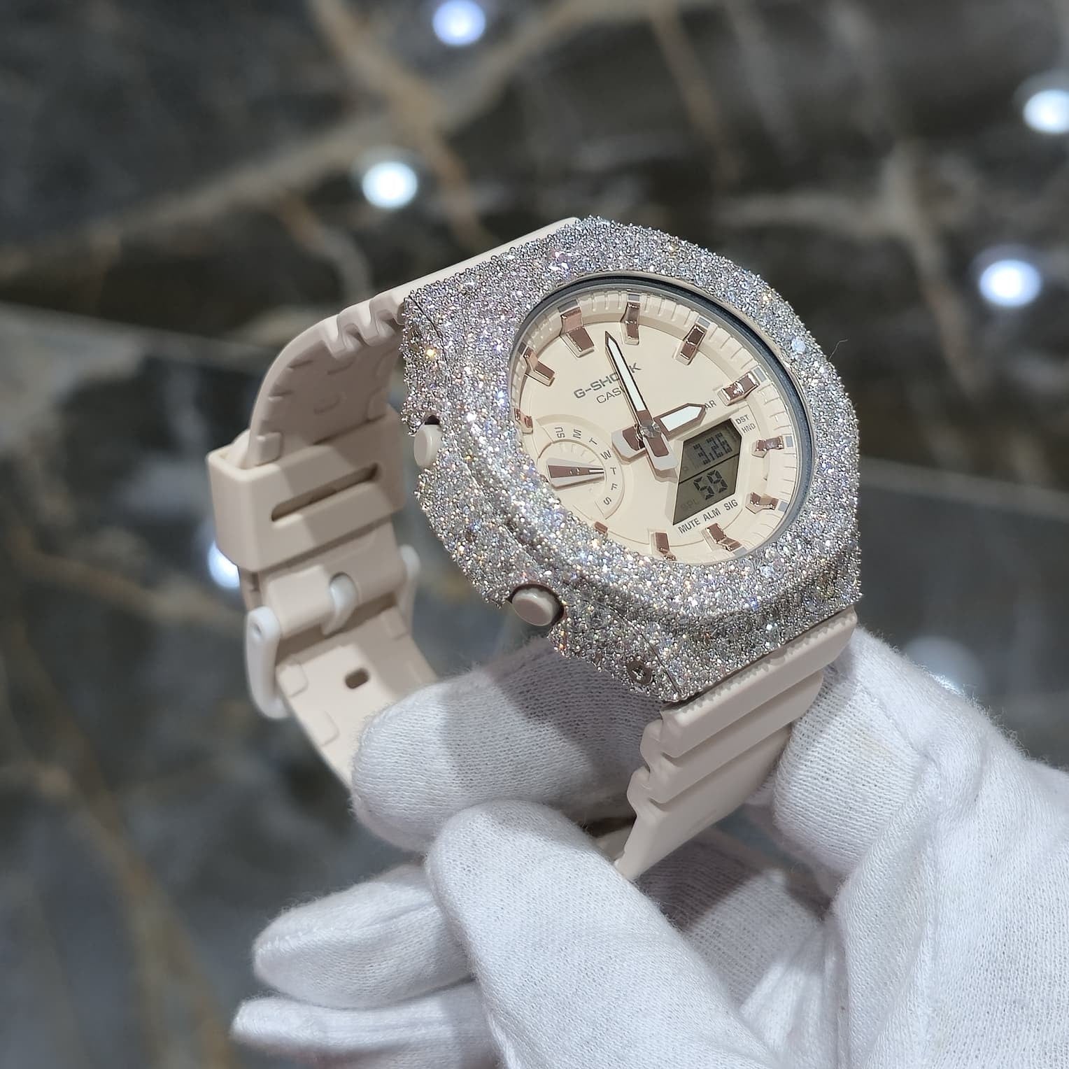 Authentic Casio G-SHOCK Custom Rose IcedOut Watch Cream Dial  | Cream/Matte Band