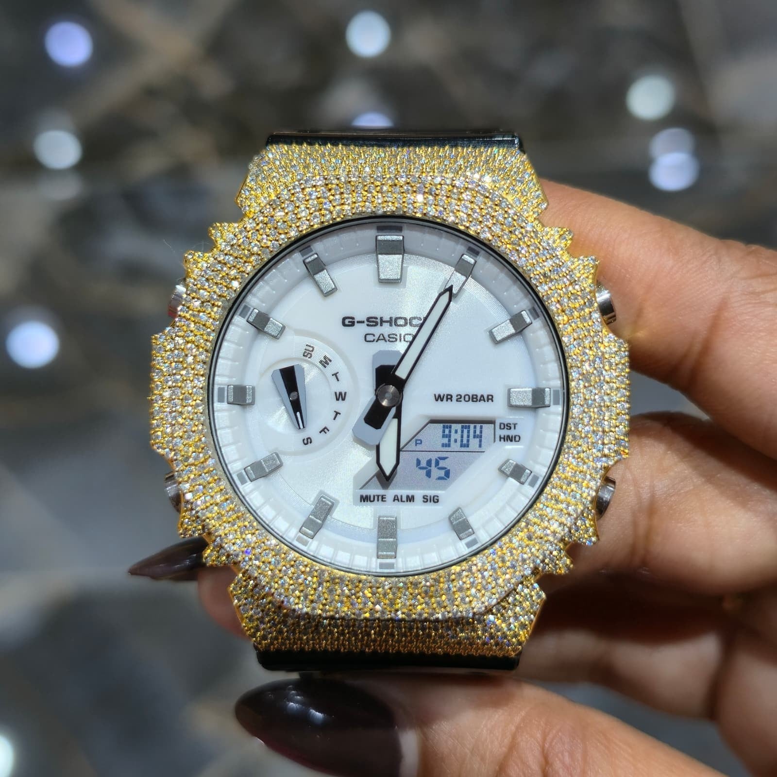 Authentic Casio G-SHOCK GA2100 Custom Iced Out – Yellow | White Dial | BlackBand