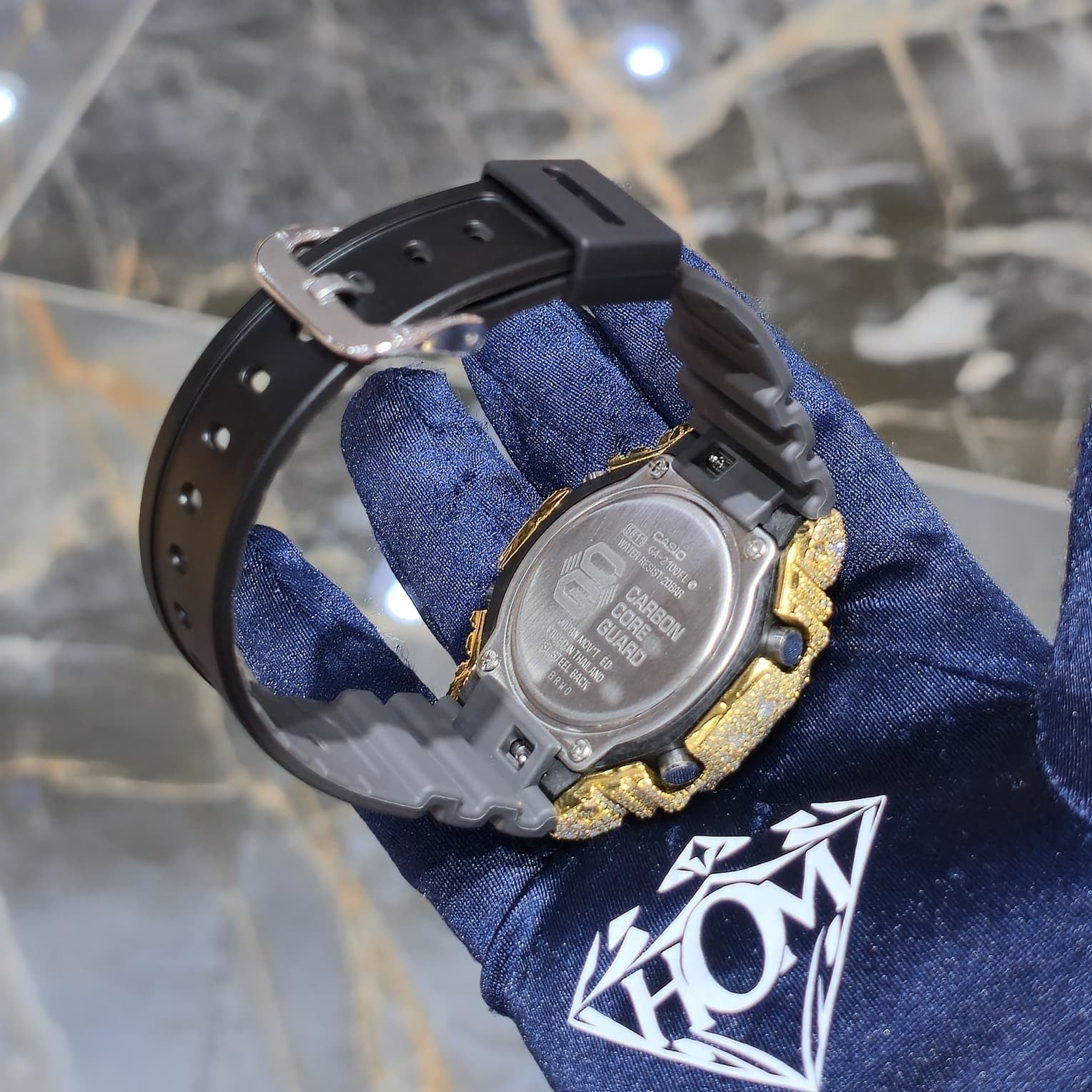 Authentic Casio G-SHOCK Custom Yellow Iced Out Watch Orange Dial  | Gray Band
