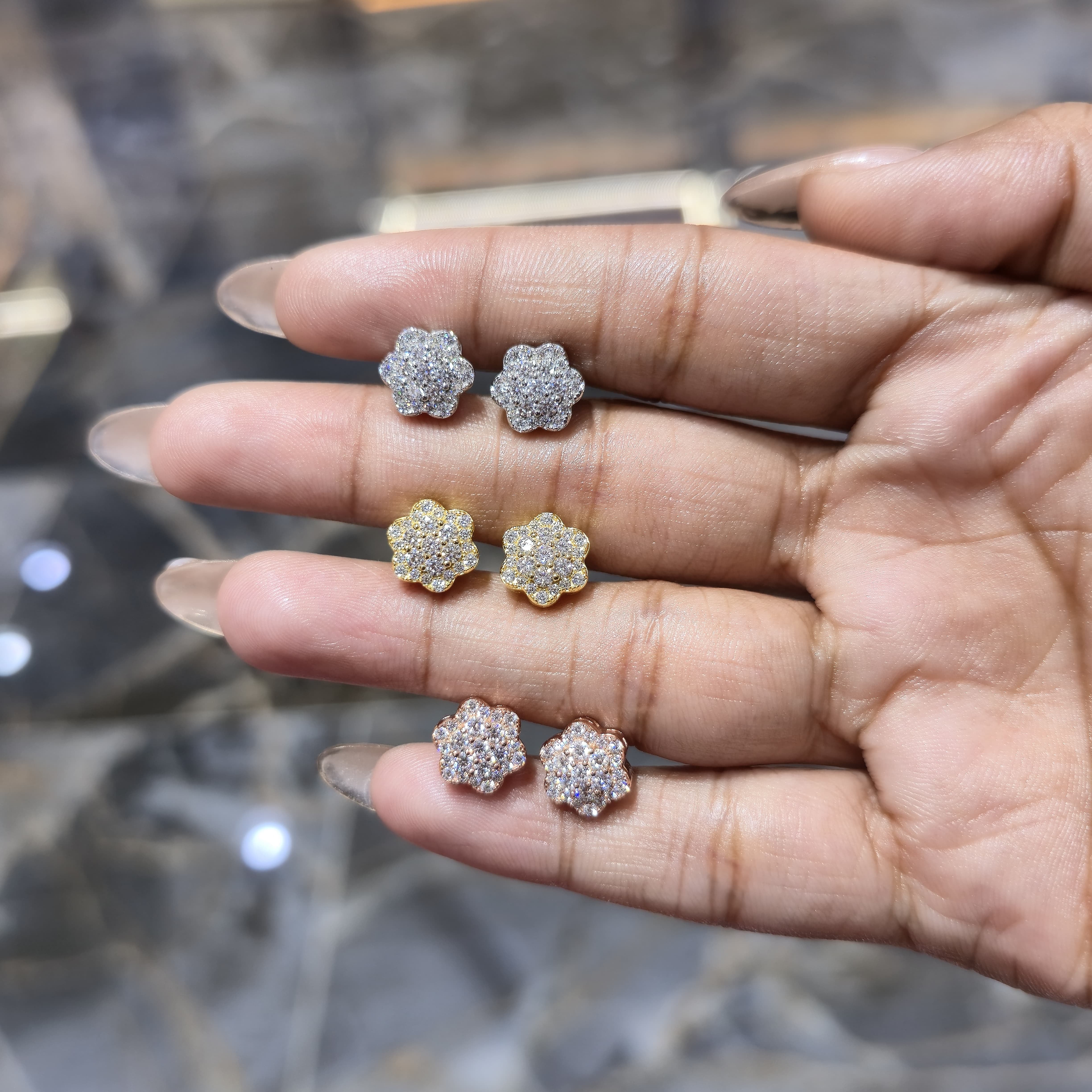 925 Silver Moissanite Cluster Flower Earrings