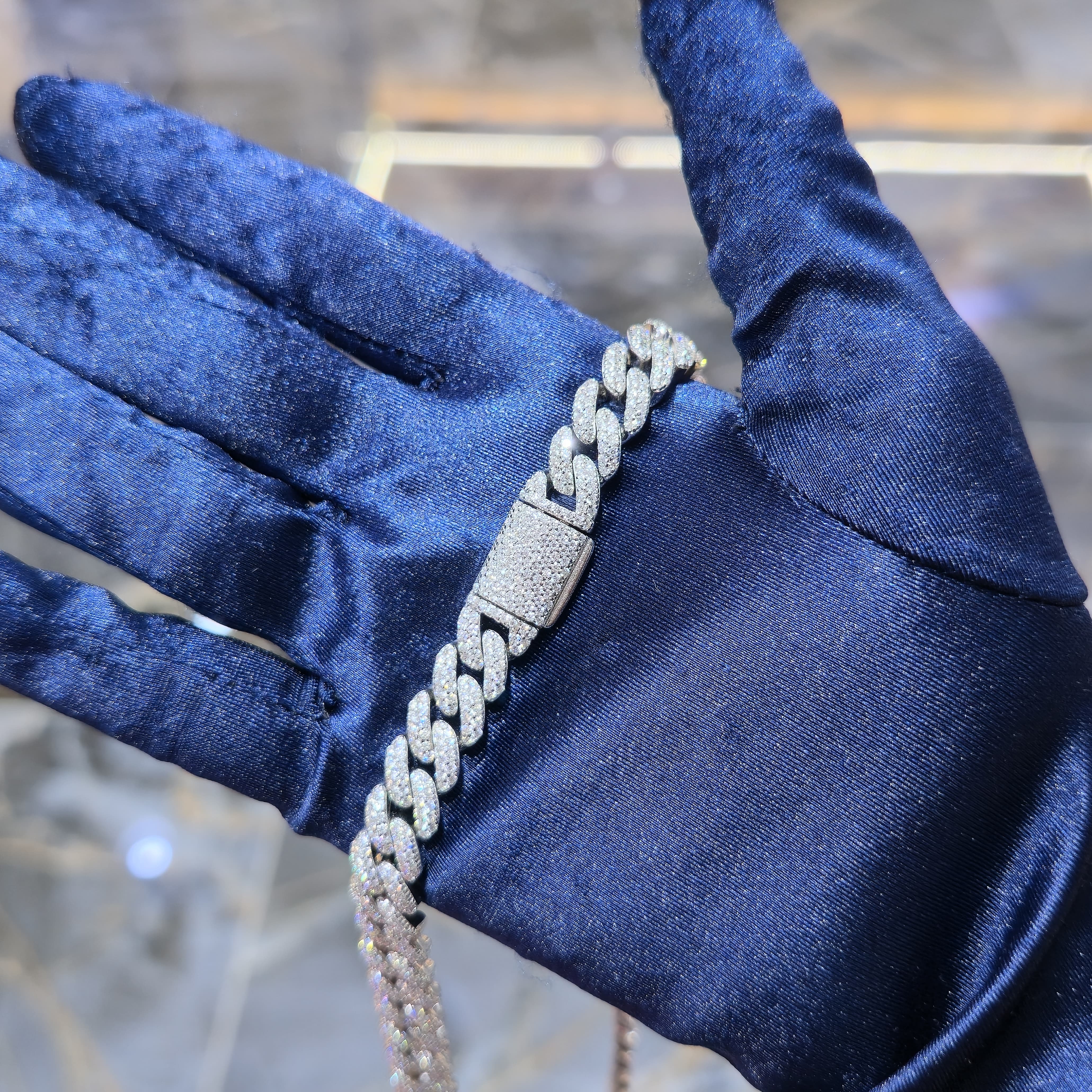 Moissanite Solid Cuban Link Chain | 9mm | Silver, Gold & Rose Gold