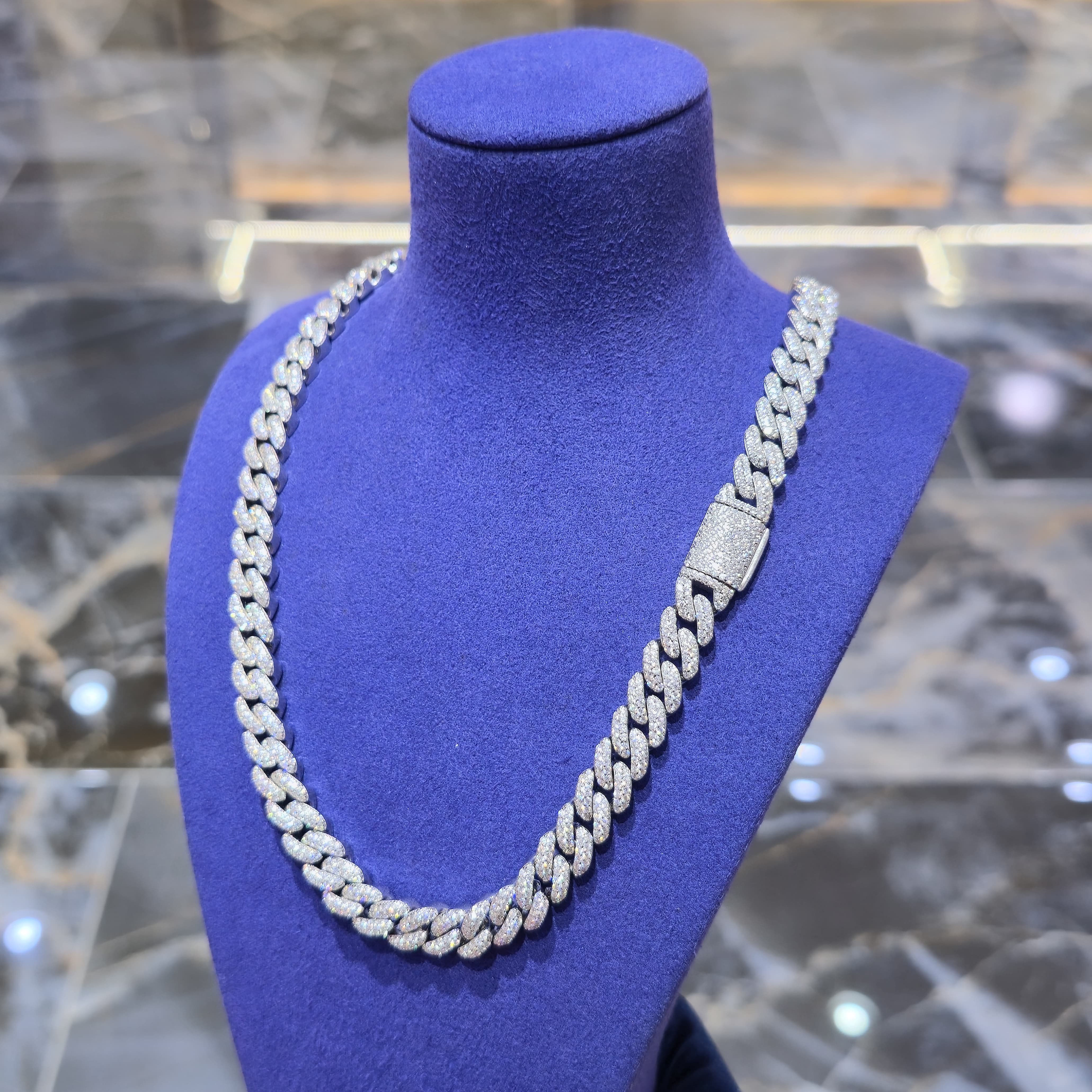 Moissanite Solid Cuban Link Chain | 9mm | Silver, Gold & Rose Gold