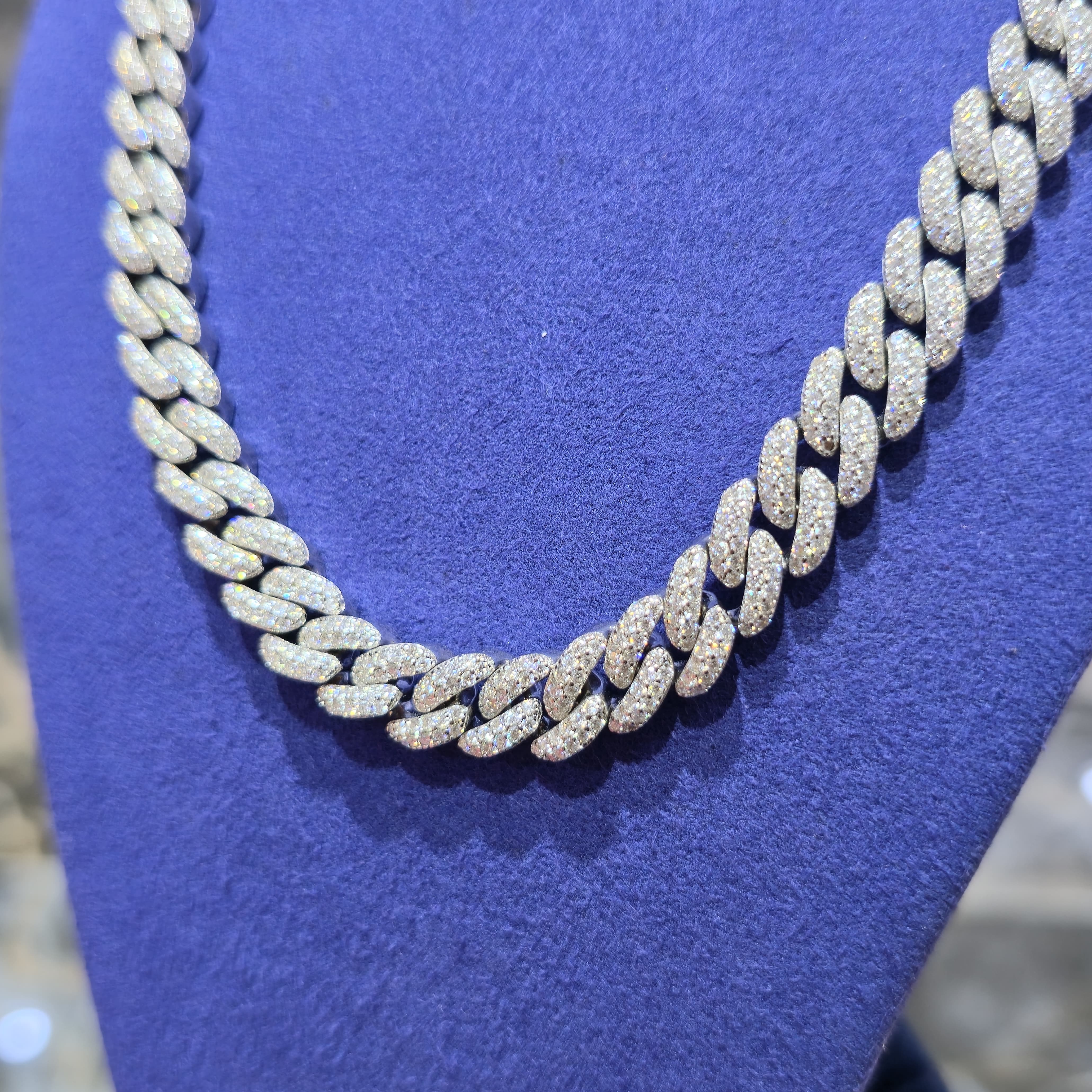 Moissanite Solid Cuban Link Chain | 9mm | Silver, Gold & Rose Gold