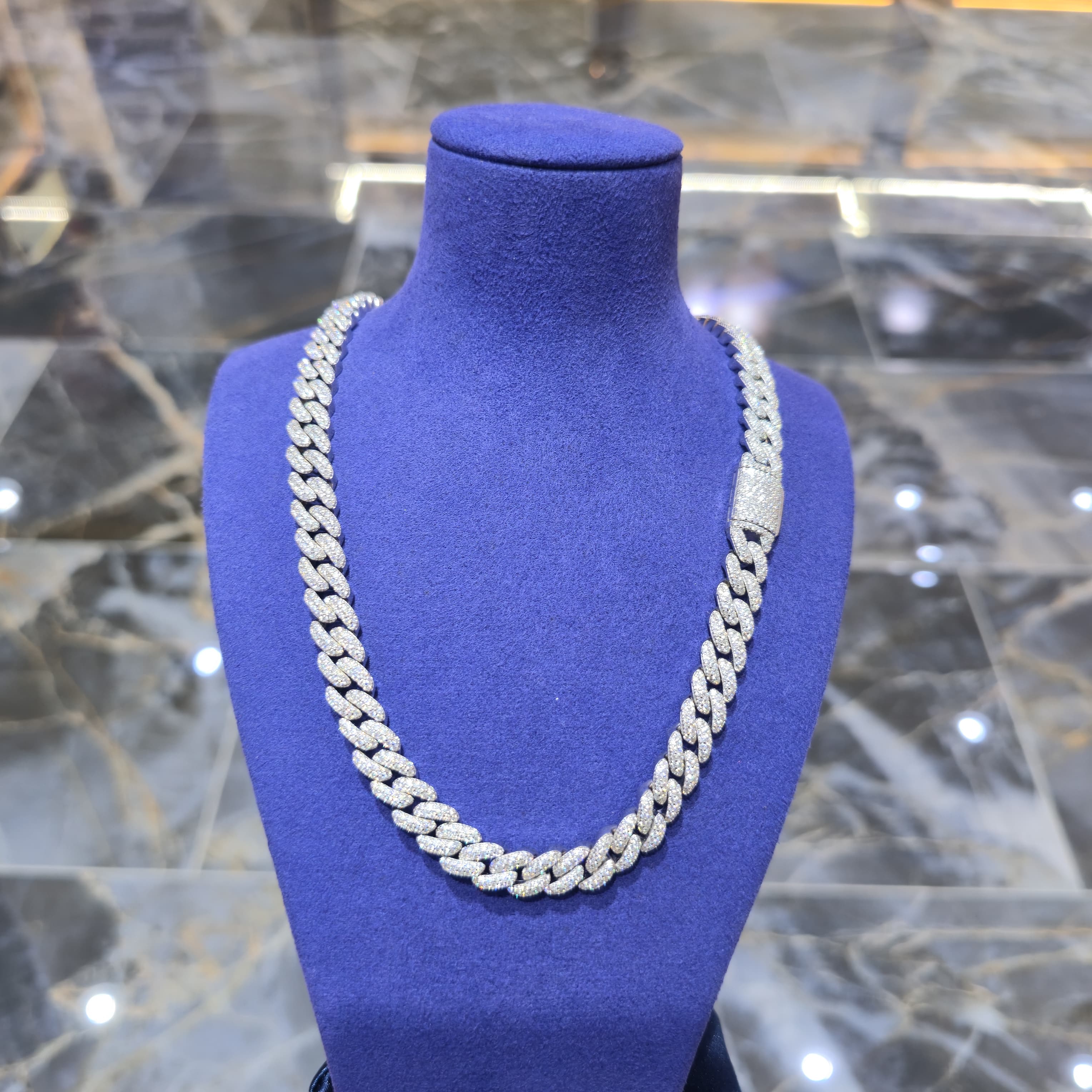 Moissanite Solid Cuban Link Chain | 9mm | Silver, Gold & Rose Gold