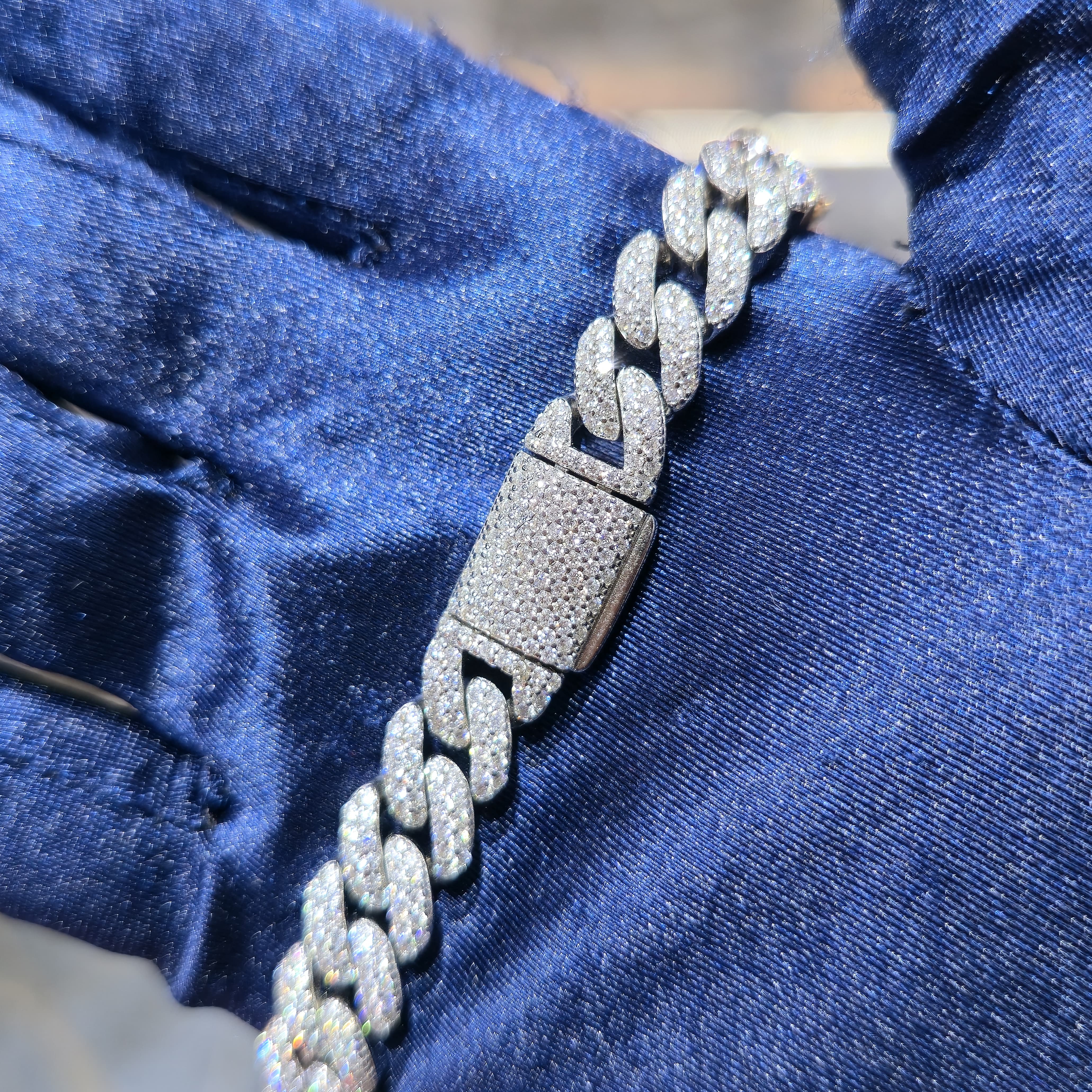 Moissanite Solid Cuban Link Chain | 9mm | Silver, Gold & Rose Gold