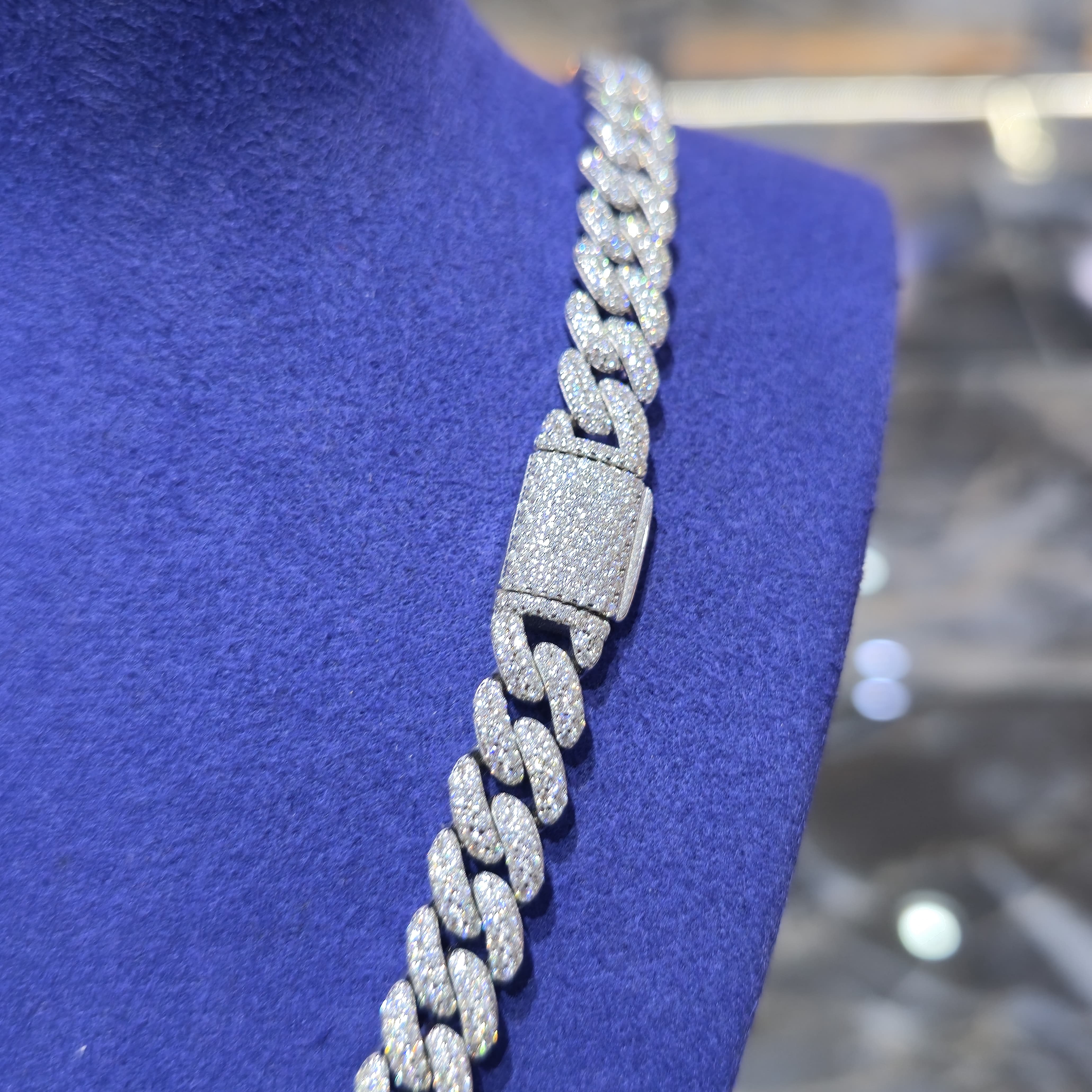 Moissanite Solid Cuban Link Chain | 9mm | Silver, Gold & Rose Gold
