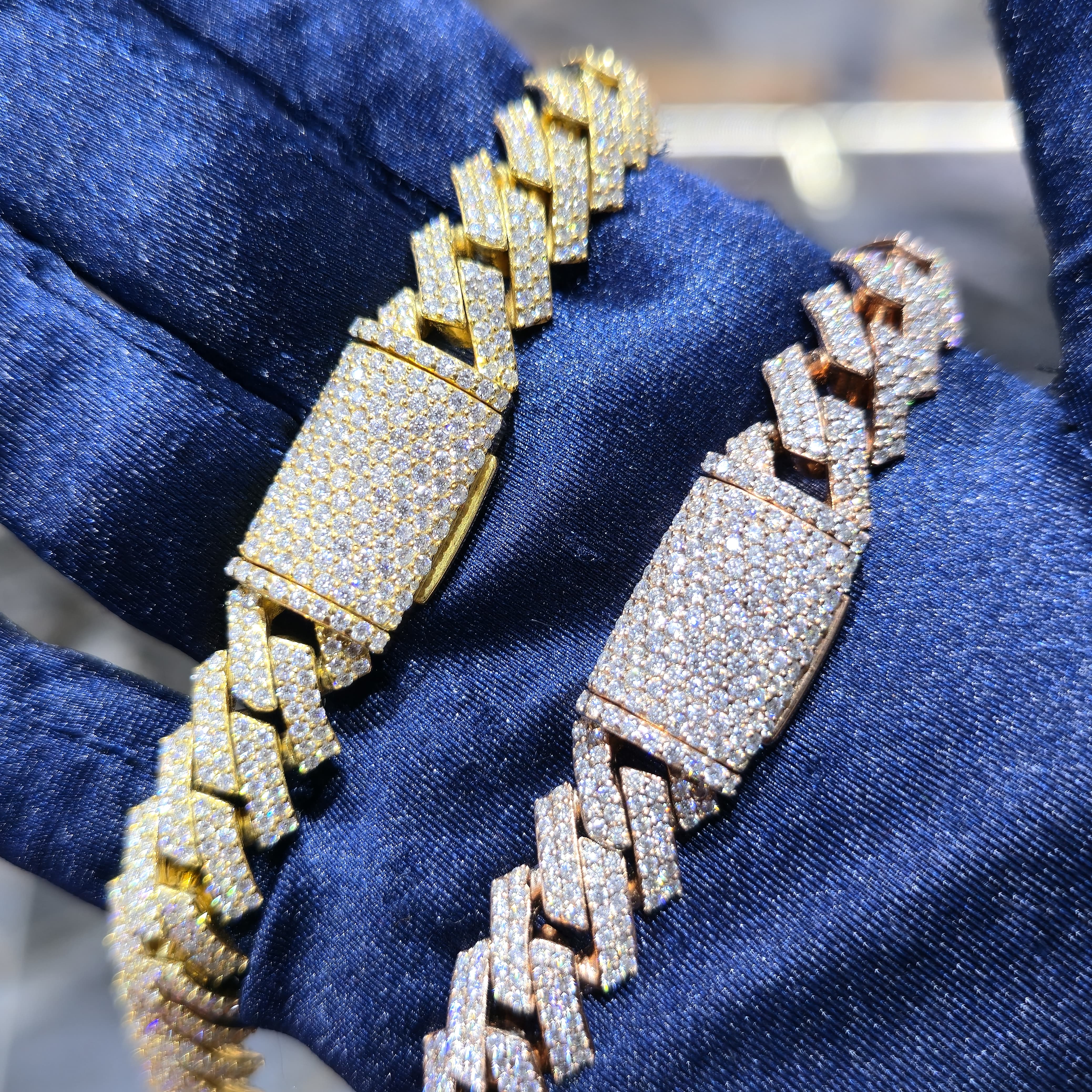 Moissanite Cuban Link Chain | 12mm Close Links | Silver, Gold & Rose Gold