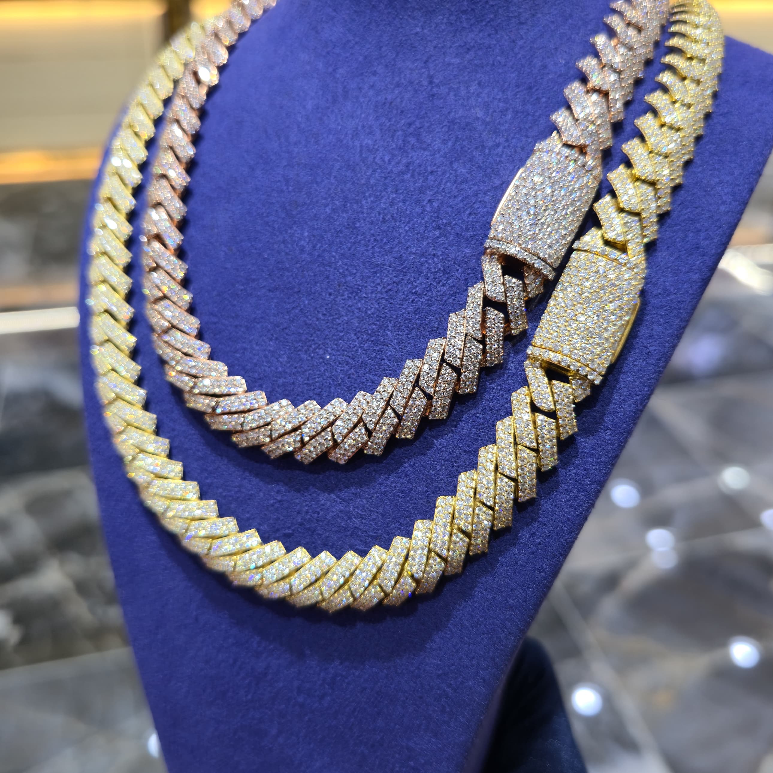 Moissanite Cuban Link Chain | 12mm Close Links | Silver, Gold & Rose Gold