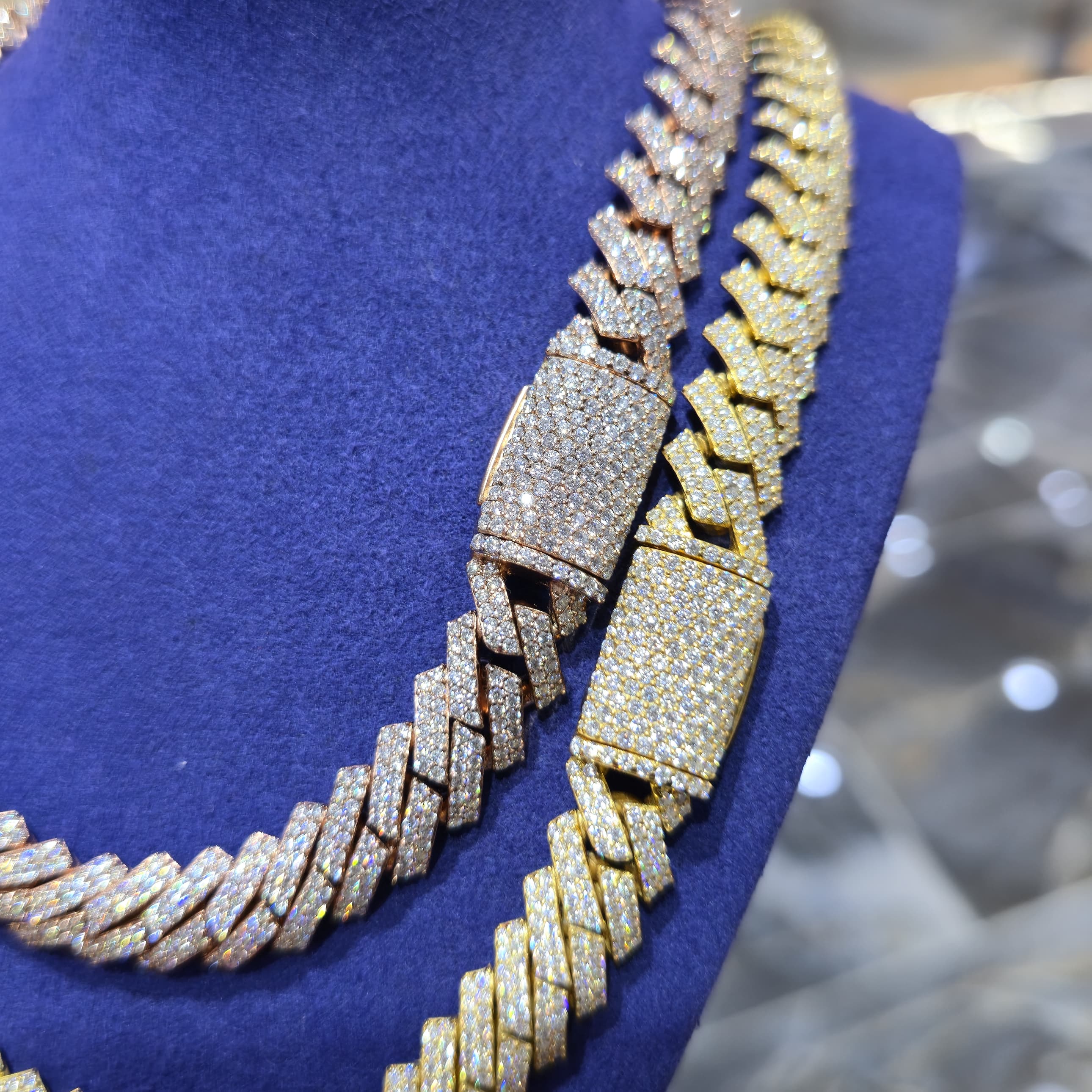 Moissanite Cuban Link Chain | 12mm Close Links | Silver, Gold & Rose Gold