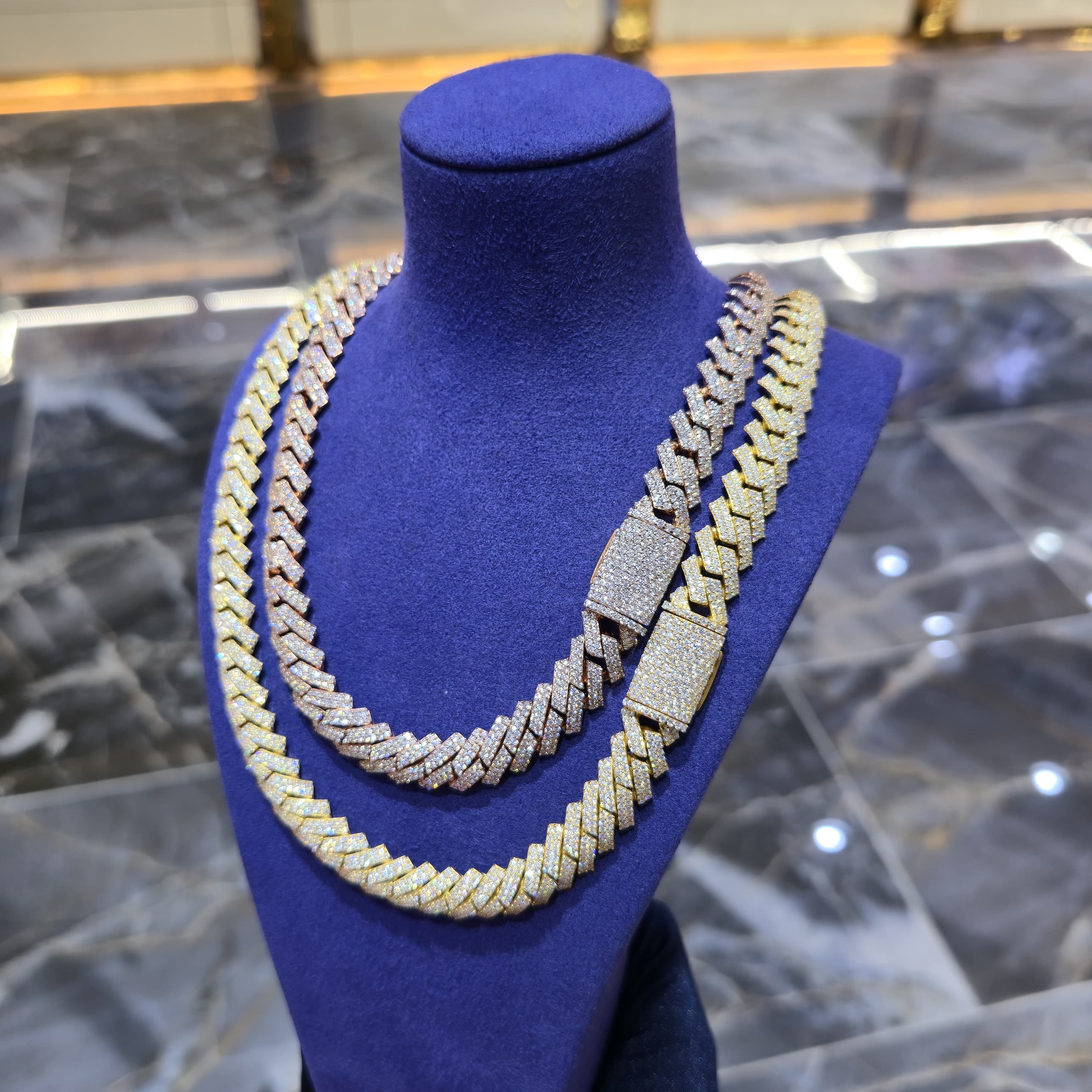 Moissanite Cuban Link Chain | 12mm Close Links | Silver, Gold & Rose Gold