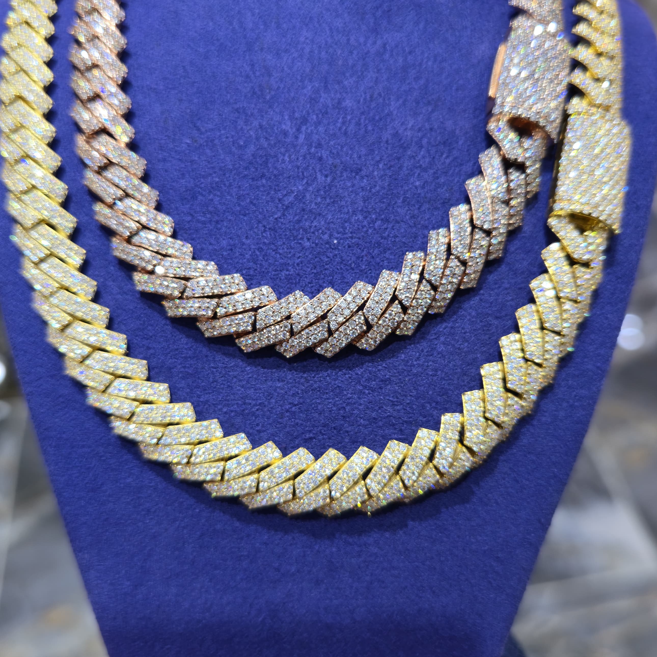 Moissanite Cuban Link Chain | 12mm Close Links | Silver, Gold & Rose Gold