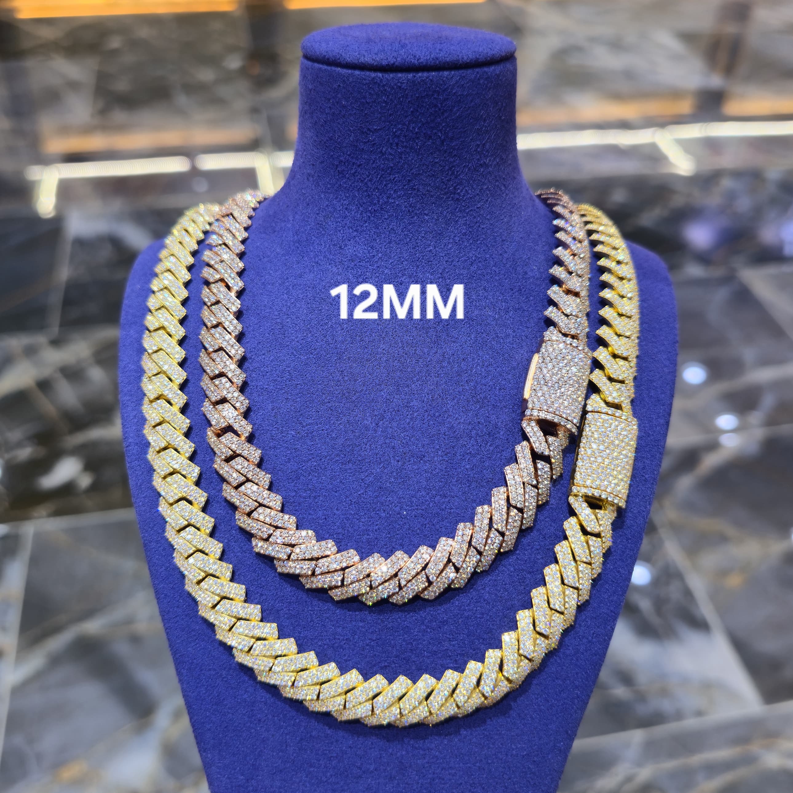 Moissanite Cuban Link Chain | 12mm Close Links | Silver, Gold & Rose Gold