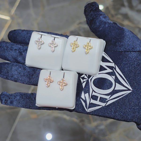 Premium VVS moissanite cross stud earrings with baguette and round stones